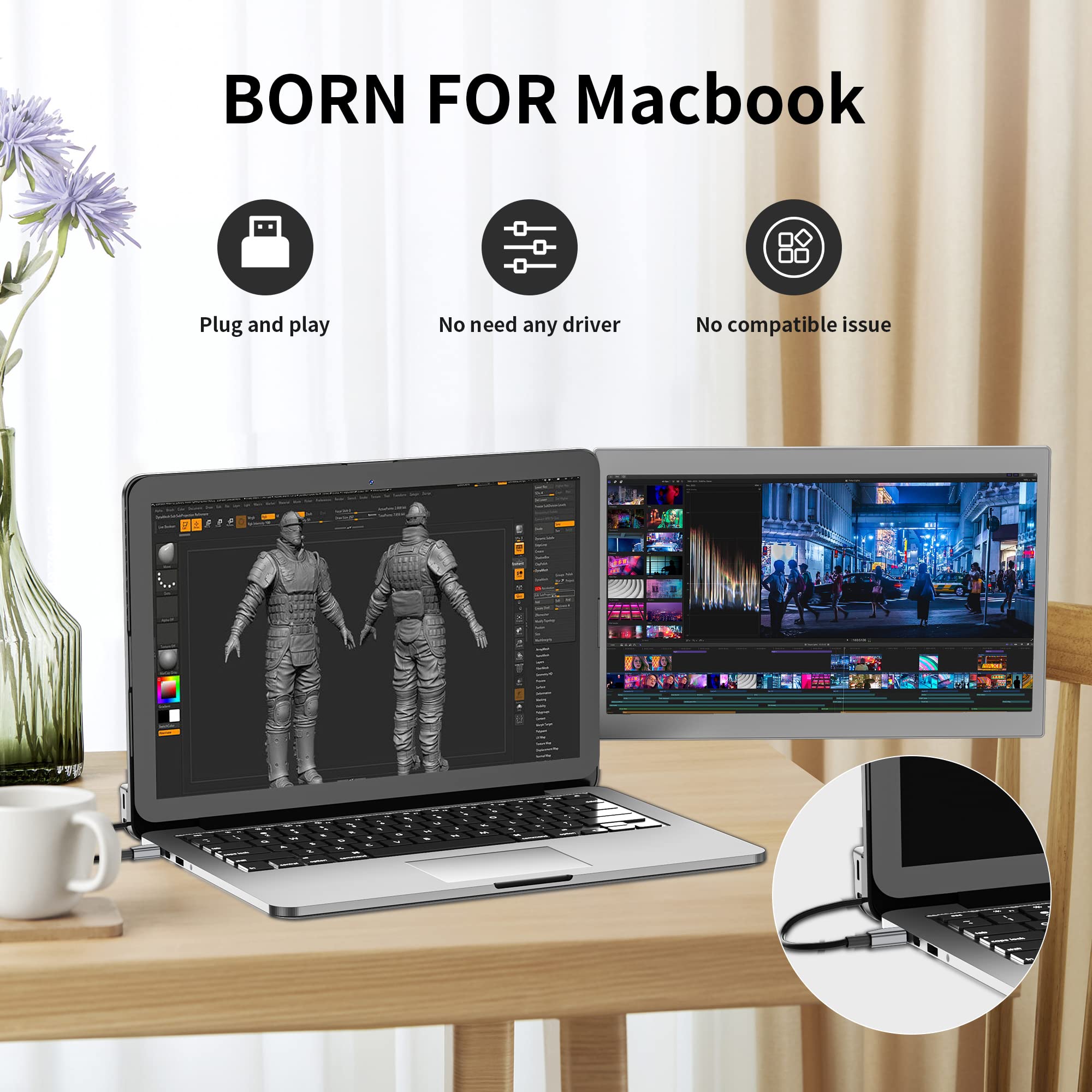 CIDETTY MacBook için taşınabilir monitör, dizüstü bilgisayar ekran