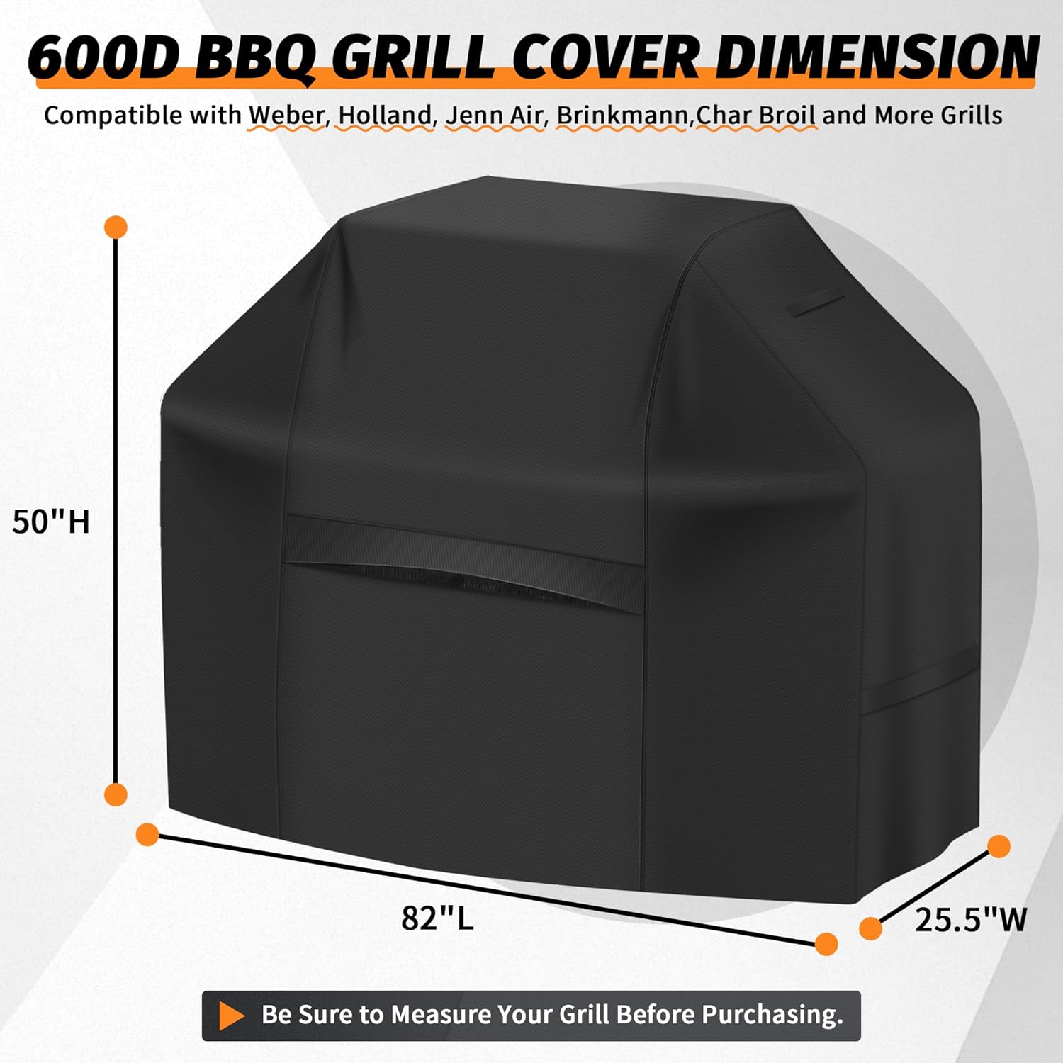 iCOVER Grill Cover 82 Inch, BBQ Grill Cover for Outdoor Grill, 600D Heavy-Duty Waterproof BBQ Cover, Large Barbecue Gas Grill Covers for Weber, Charbroil, Brinkmann, Nexgrill and More, Black - Image 2