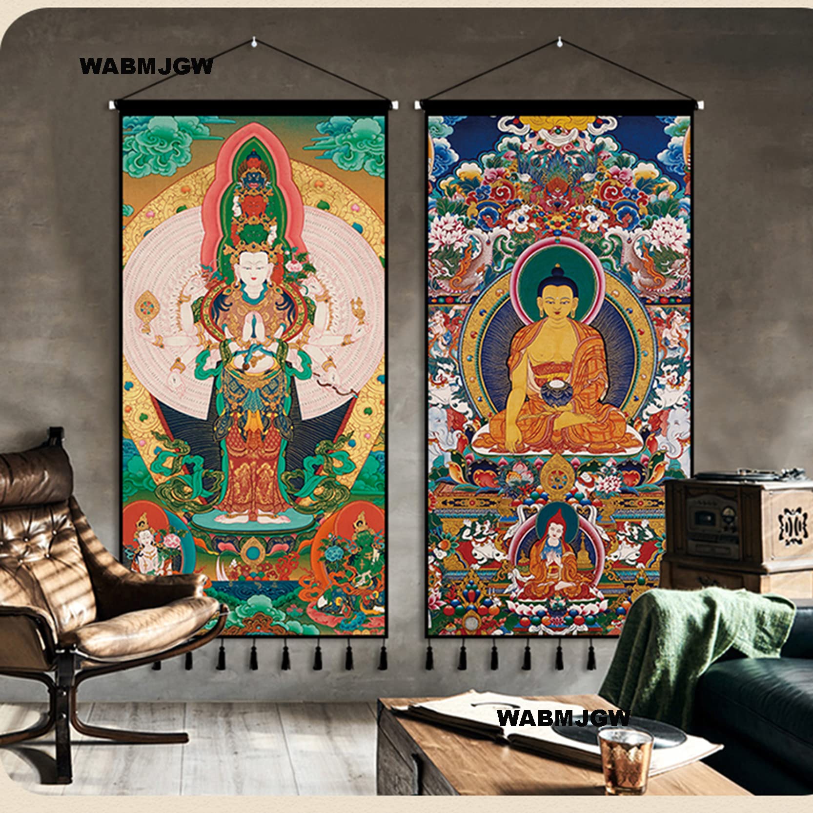 WABMJGW Arazzo da appendere alla parete Thang-ga Buddha tibetano appeso tessuto da parete nappe arazzo Banner decorazione da parete per soggiorno camera da letto, D-50 x 100 cm