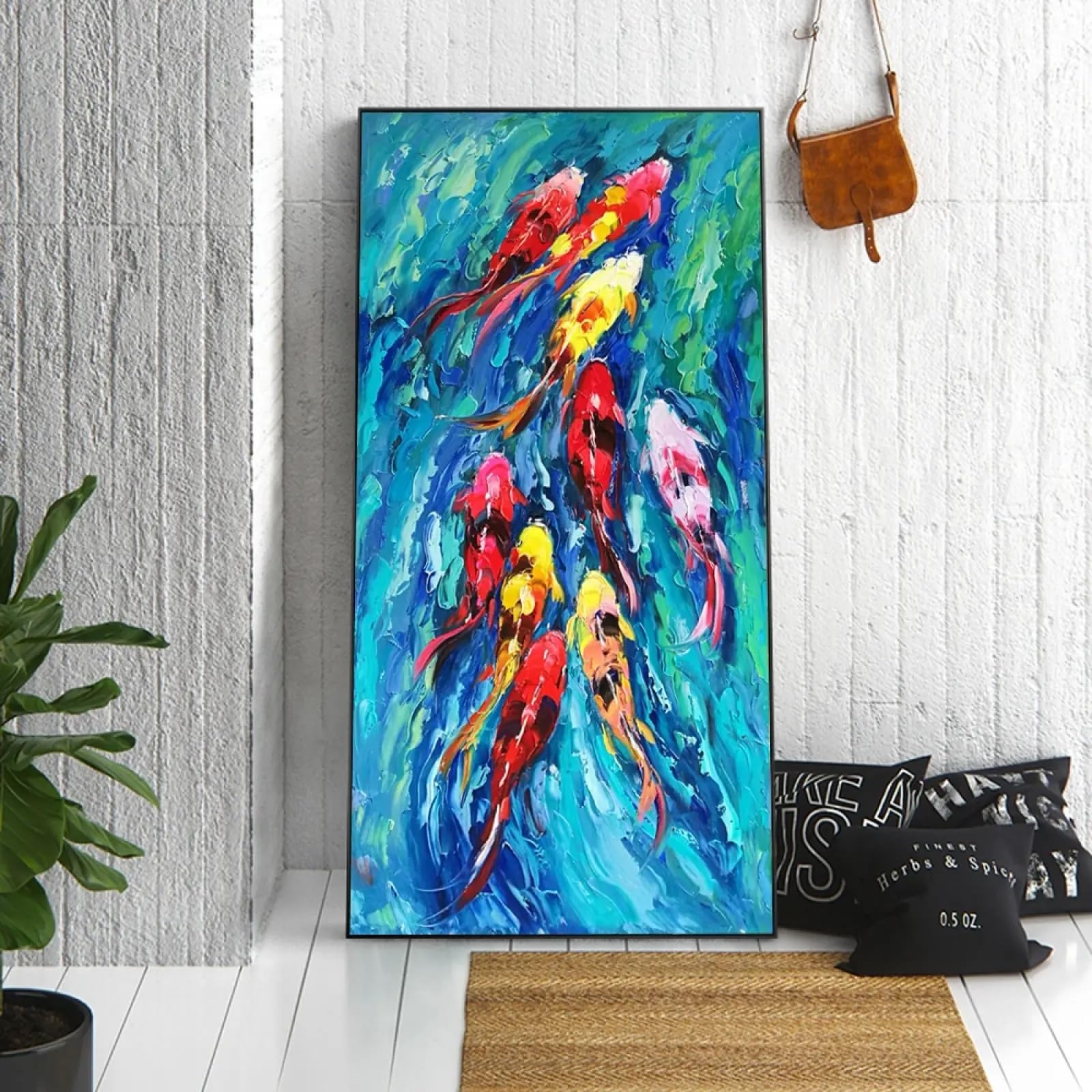Tableau poissons abstraits grand format pour dynamiser le mur du salon - 6