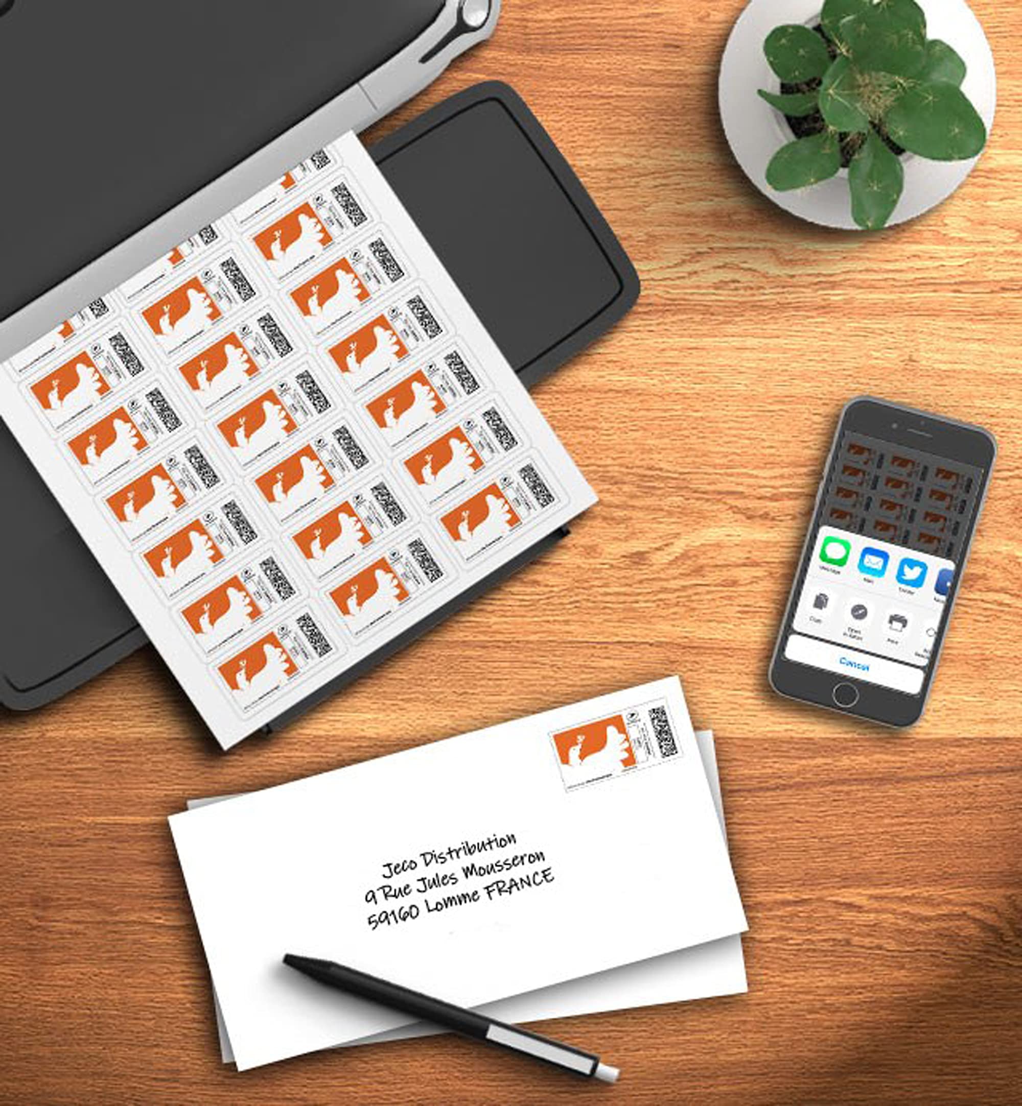 Jeco - Lot de 7200 étiquettes autocollantes pour timbres 70 x 37 mm compatibles « Montimbreenligne » (3474), soit 300 planches A4 de 24 étiquettes personnalisables et imprimables