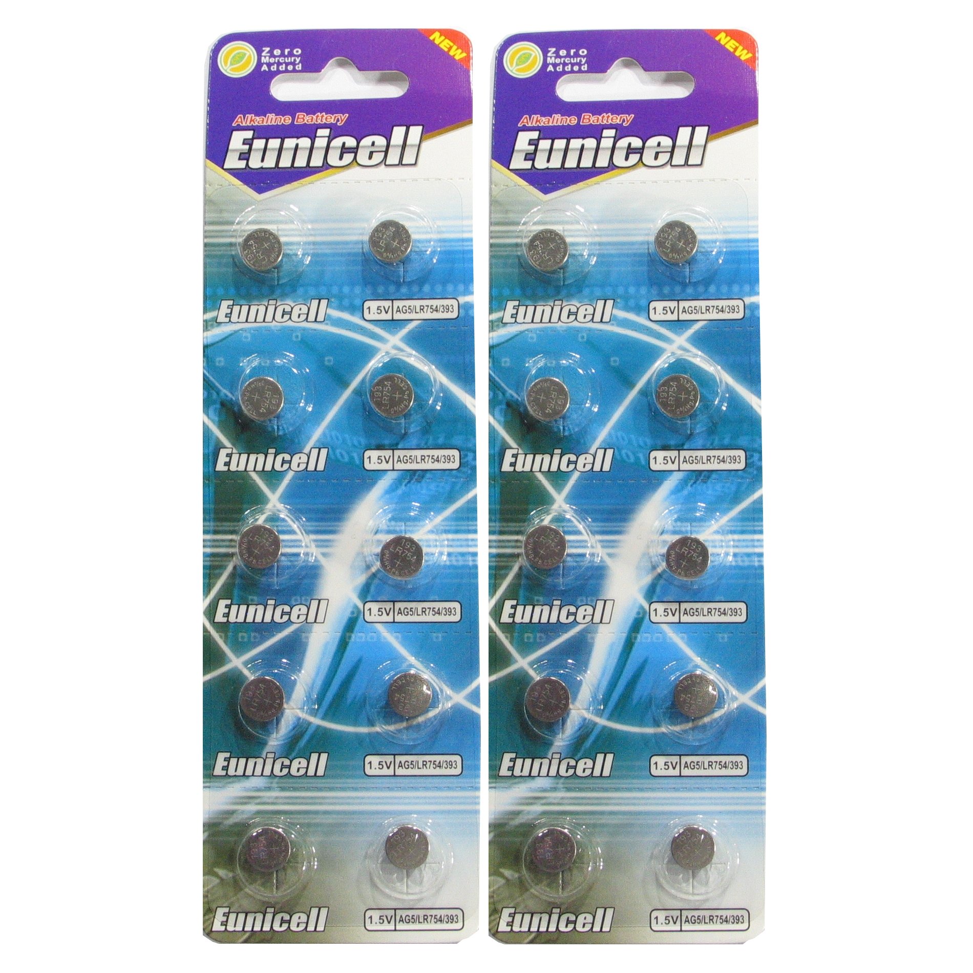 Eunicell 20 AG5 / 193 / LR48 Button Cell 1.5V Battery Long Shelf Life No Mercury (Expire Date Marked)