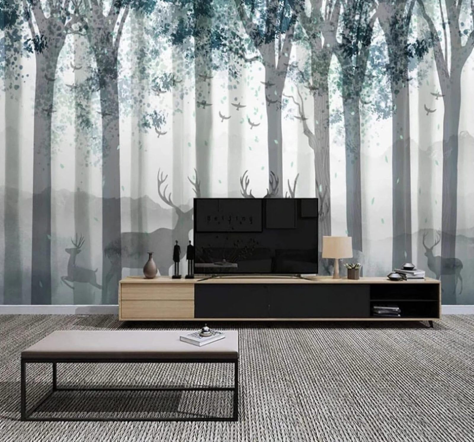 XLMING Hand Drawn Forest Reindeer Birds Landscape 3D Wallpaper Luxury Home Dining Decor Paste Sofa Living Room The Wall for Bedroom Mural-300cm×210cm