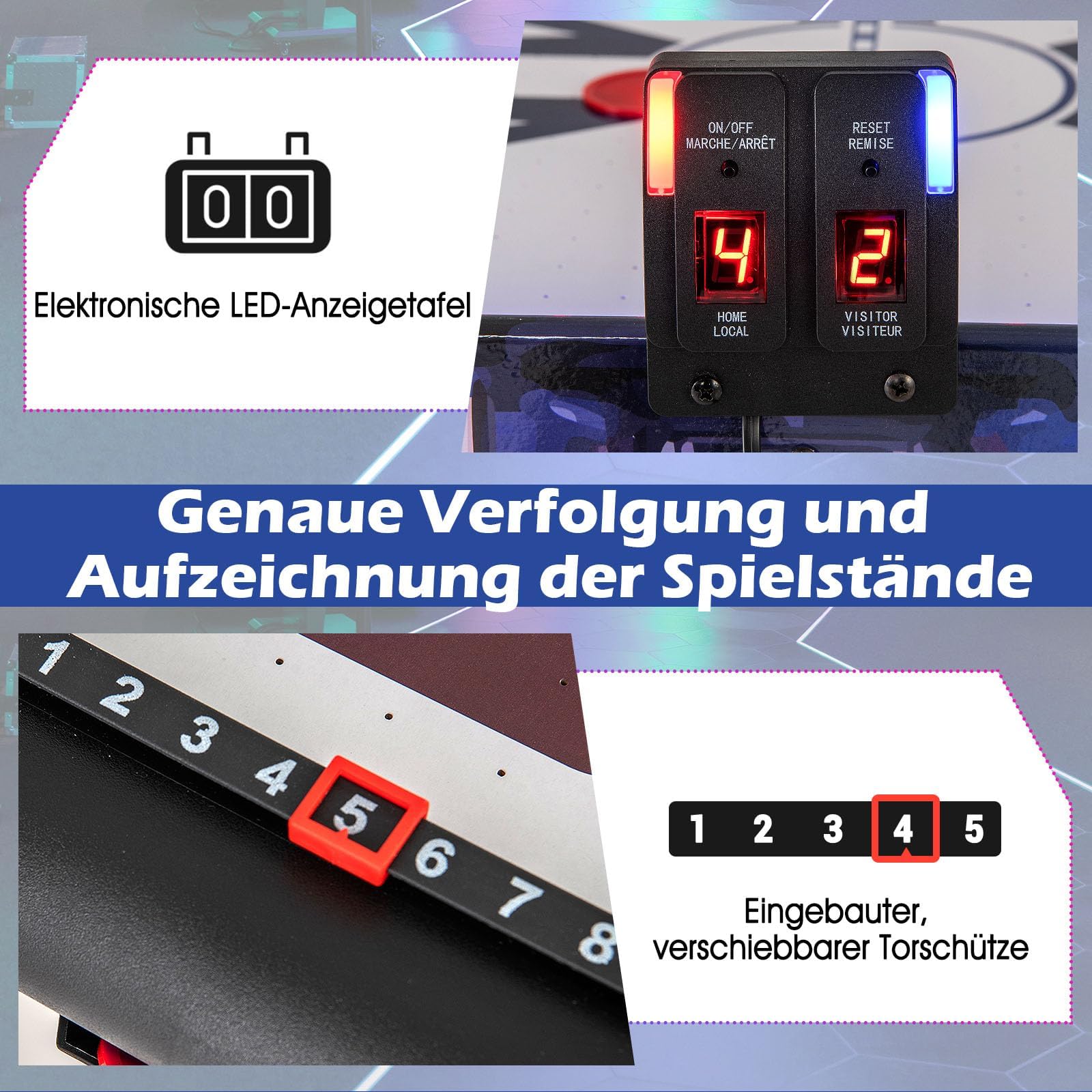 GOPLUS 137 cm Air Hockey Tisch, Tischhockey mit LED Elektronischer Punkteanzeige & Lichtern, Hockey Spieltisch mit 2 Pucks & 2 Schiebern für Kinder, Lufthockeytisch für Spielzimmer, Büro & Zuhause