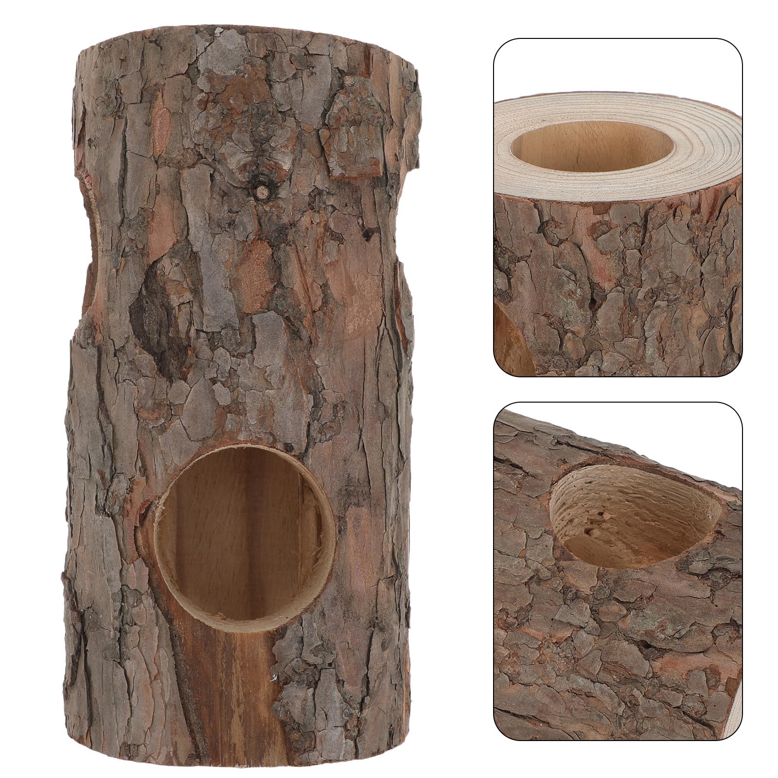 Sosoport Cueva Escondite para Reptiles de Madera de Pino Natural, Tronco Hueco de 20 Cm 3 Orificios, Resistente a Inmersión Prolongada y Fácil Mantenimiento para Acuarios y Terrarios