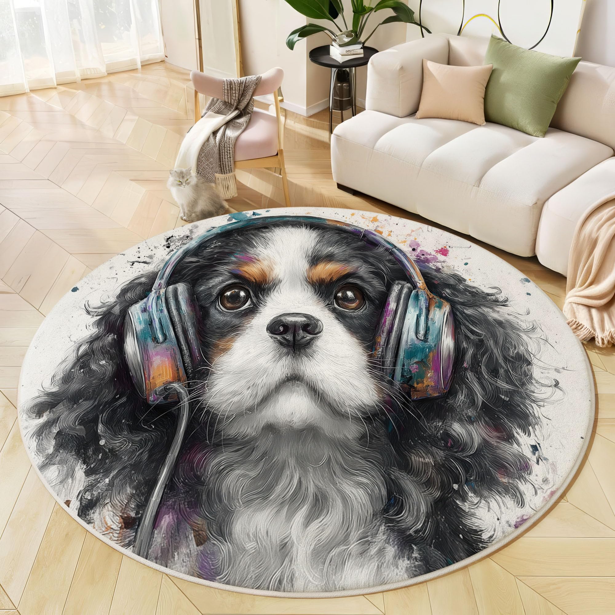 Tapis rond antidérapant et lavable motif chien pour éviter les glissades