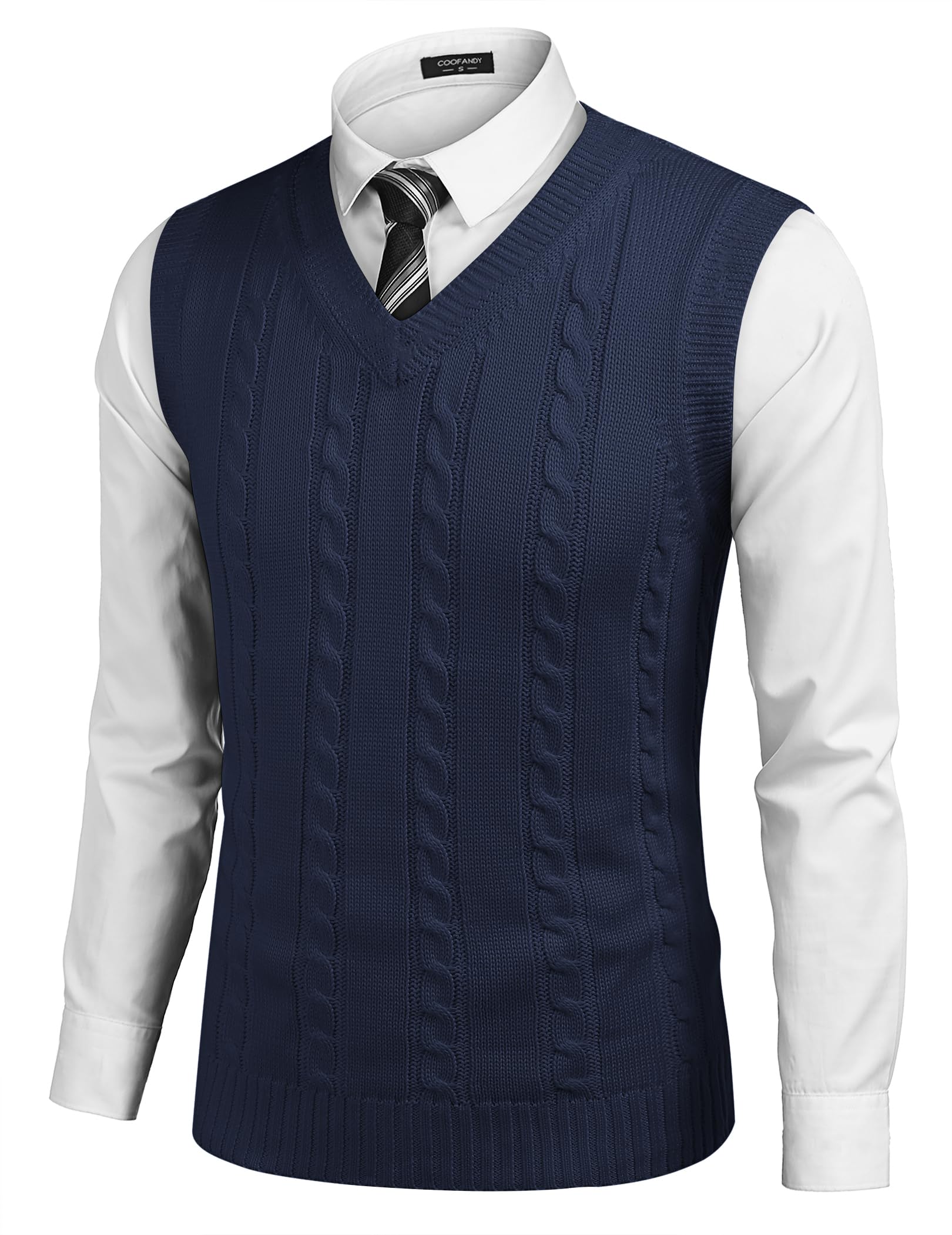 COOFANDY Men's Sweater Vest V Neck Slim Fit Casual Sleeveless Twisted Knitted Pullover Sweater