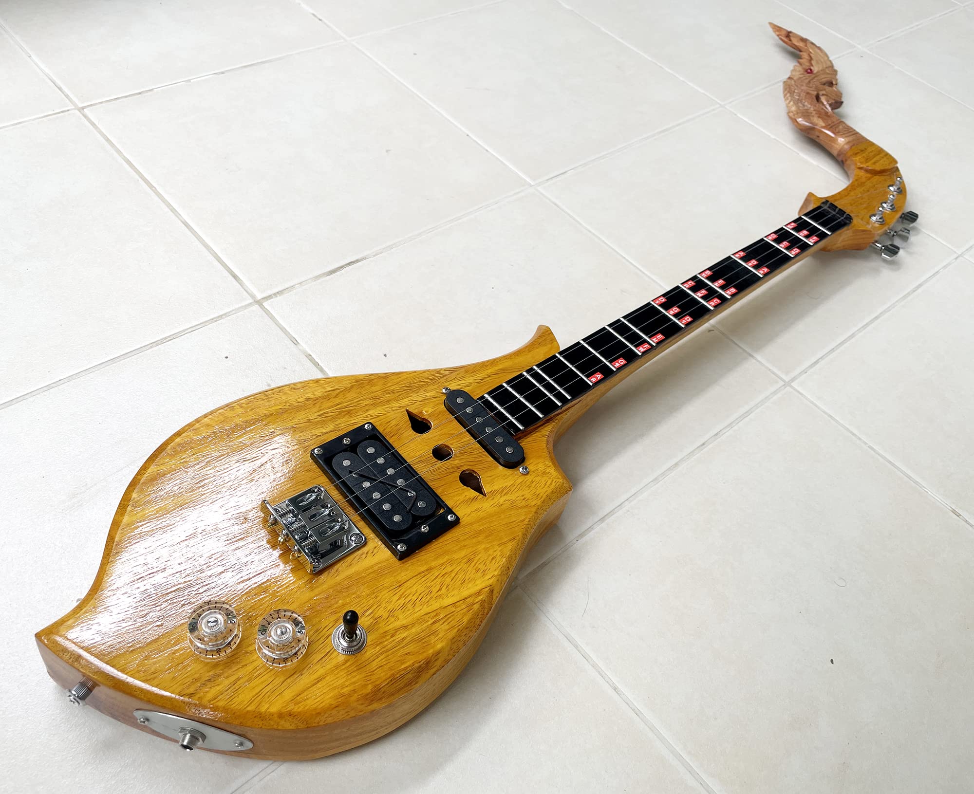 Isarn Acoustic Electric Phin 3 Strings, Thai Lao Guitar Musical Instrument, Traditional Thai Classical Musical Pin124