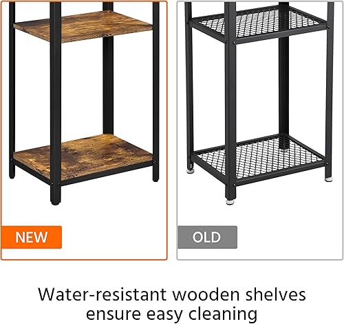 Miniatura 5 de Yaheetech Juego de 2 mesas auxiliares altas de 18 x 14 x 29.5 pulgadas con estantes de madera fuertes, 2 mesas de teléfono delgadas de 3 niveles con