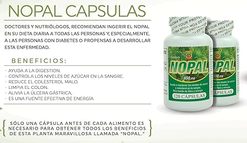 Miniatura 6 de Nutrisalud Products Cápsulas de Nopal. Set de 2 frascos con 120 cápsulas CADA uno. Puro y autentico. Ayuda a la Digestión,Reduce el colesterol,