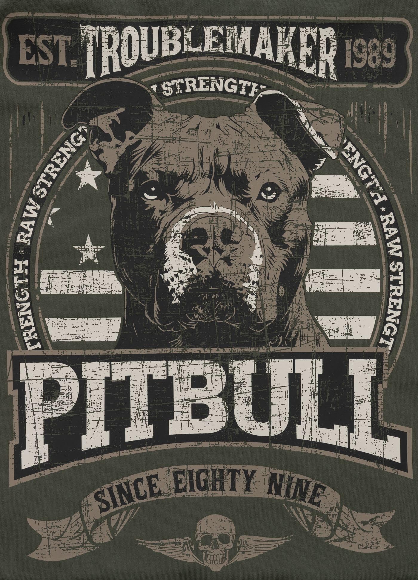 PITBULL Męska bluza Troublemaker Crewneck Pulower 280 g, nadruk na plecach psa, streetwear tricot terry, elastyczna, oddychająca, z długim rękawem