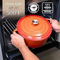 Vista 5 de Nuovva Olla Holandesa de Hierro Fundido Esmaltado con Tapa – Cazuela Antiadherente de 6.4 Cuartos – Resistente y Apta para Horno hasta 500°F
