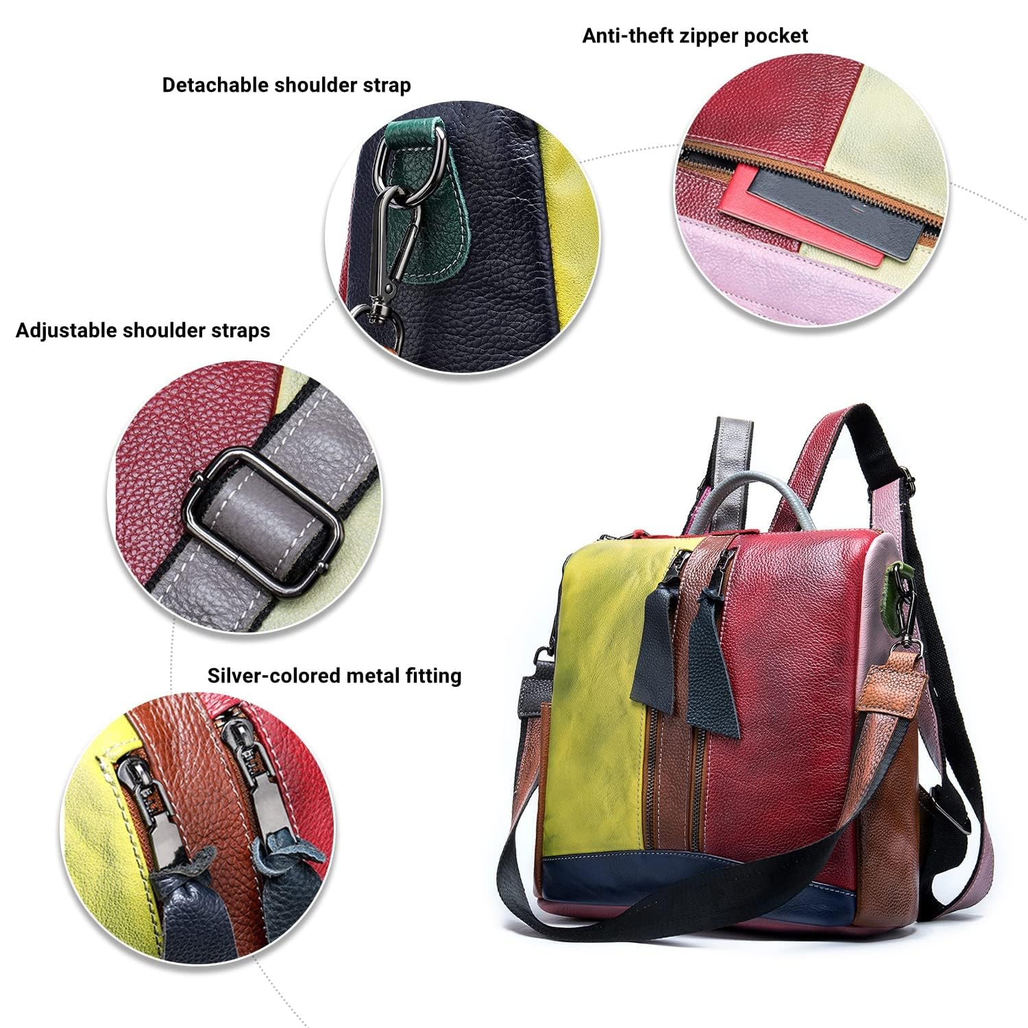 Modischer Rucksack Damen Leder, Tagesrucksack mehrfarbig mit großer Kapazität 2022, Stil 1, L