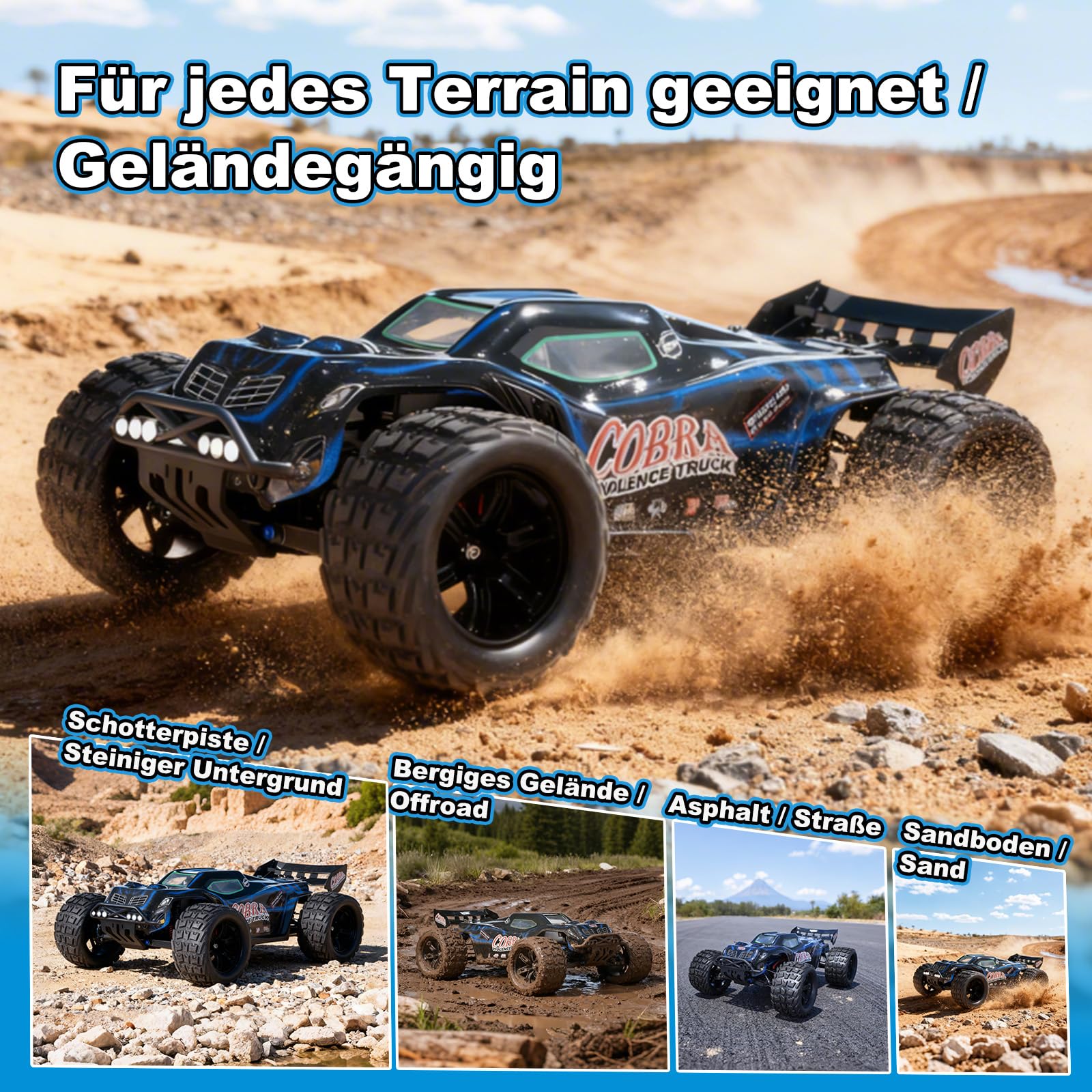 Mini voitures RC haute vitesse 1/8 pour adultes, Truggy électrique tout-terrain 4WD avec batterie LiPo 3S 5000 mAh et moteur sans balais 3660, camion RTR RC avec lumières LED pour tout