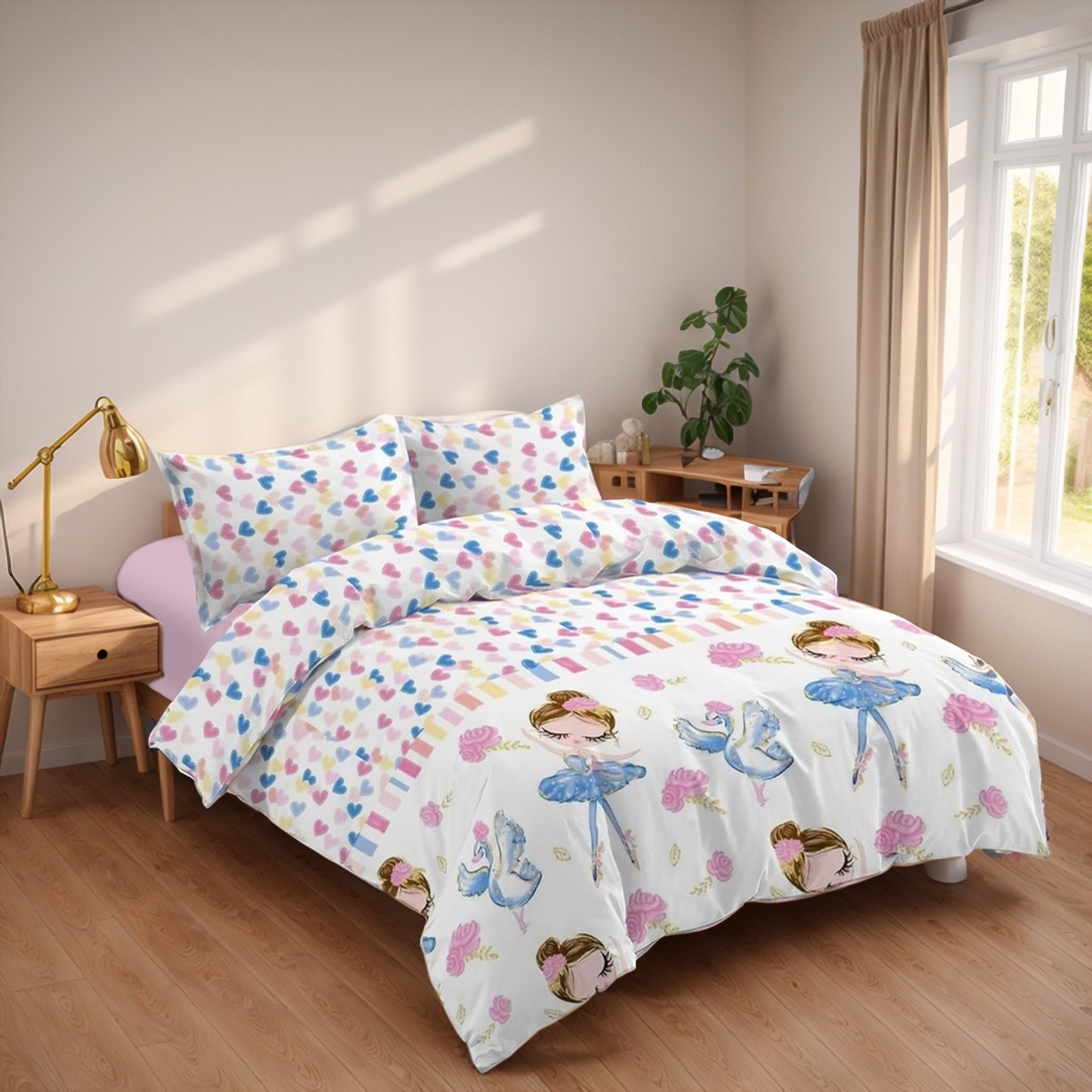 Juego de Funda Nórdica 3 Piezas Cama 90 Microfibra Extra Suave Transpirable - 1 Funda Edredón 150x220 cm, 1 Bajera 90x200+28 cm y 1 Funda Almohada 50x110 cm (Color Bailarina)