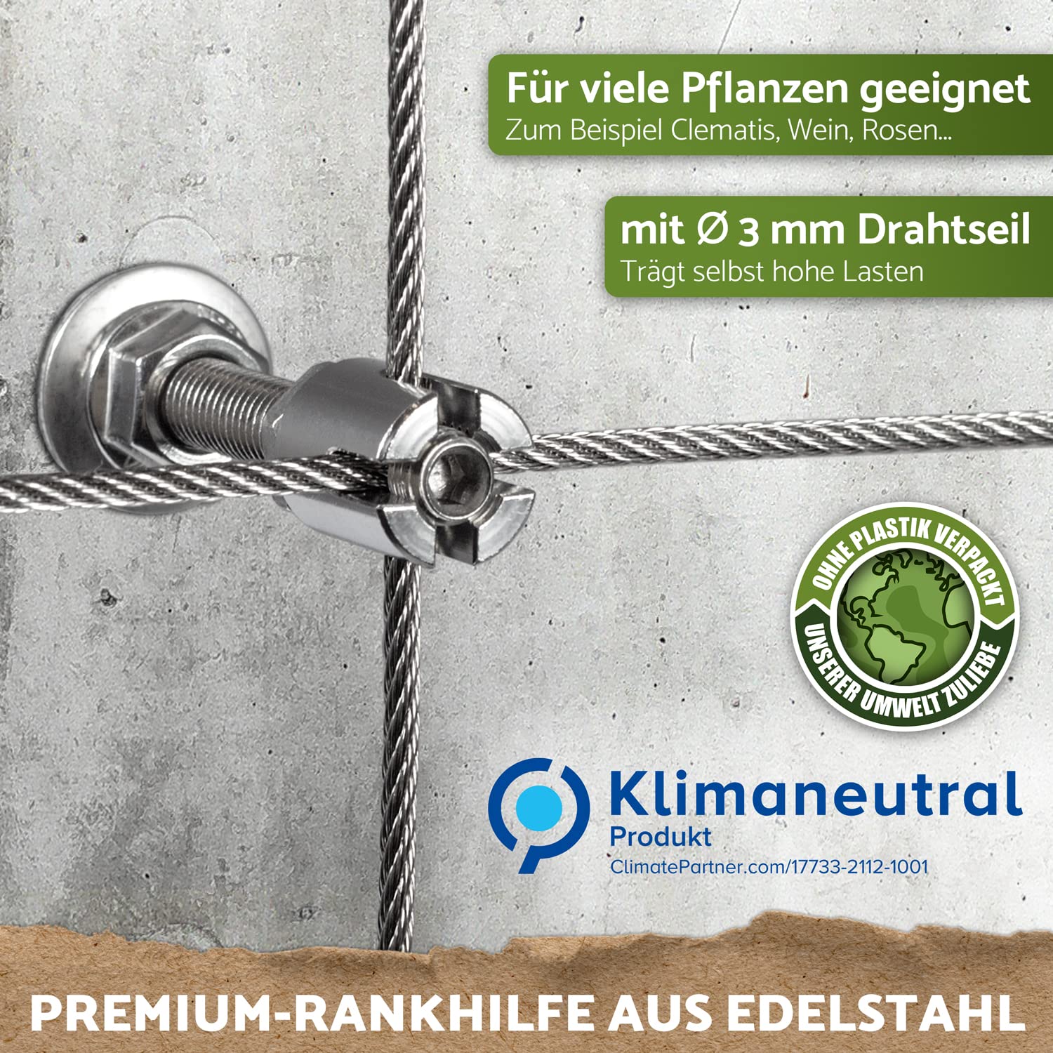 Set Corde In Acciaio Inox 3 Mm Con Tenditori E Ganci - 30m Per Piante Rampicanti E Tende