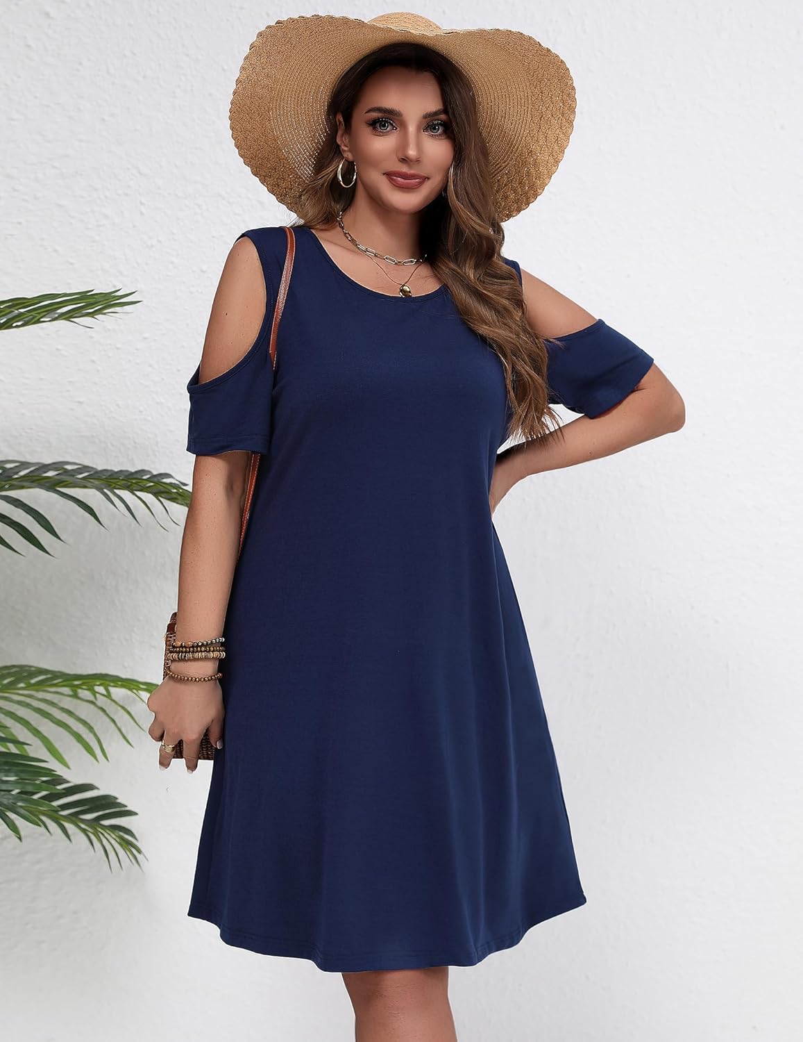 IN'VOLAND Women's Plus Size Summer Dress Short Sleeve Beach Floral Crew Neck Casual Mini Dresses with Pockets - Image 3