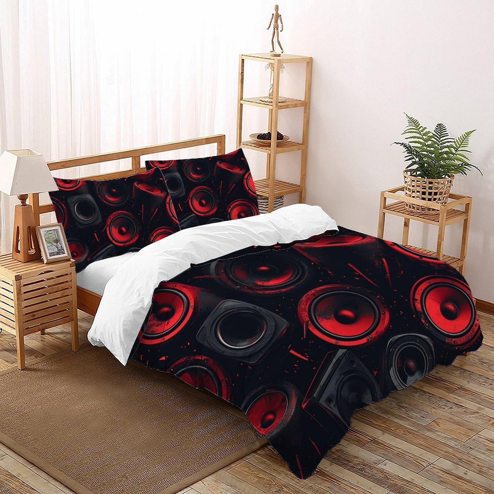 Housse de couette musique rouge 3 pièces Super King pour lit garçon avec taies d'oreiller