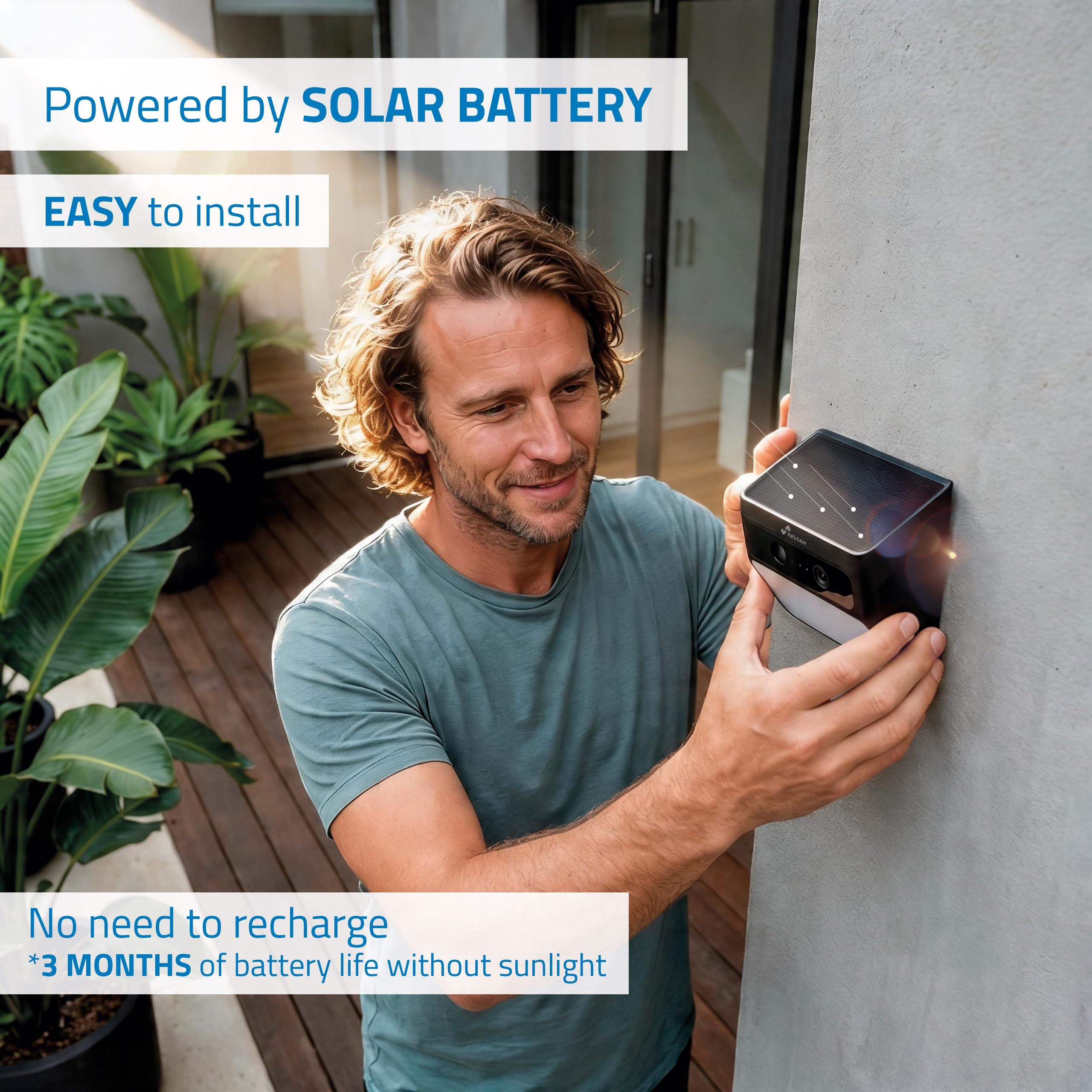 NIVIAN Solar WLAN IP-Kamera mit Flutlicht Außen 2K PIR-Erkennung Akku.