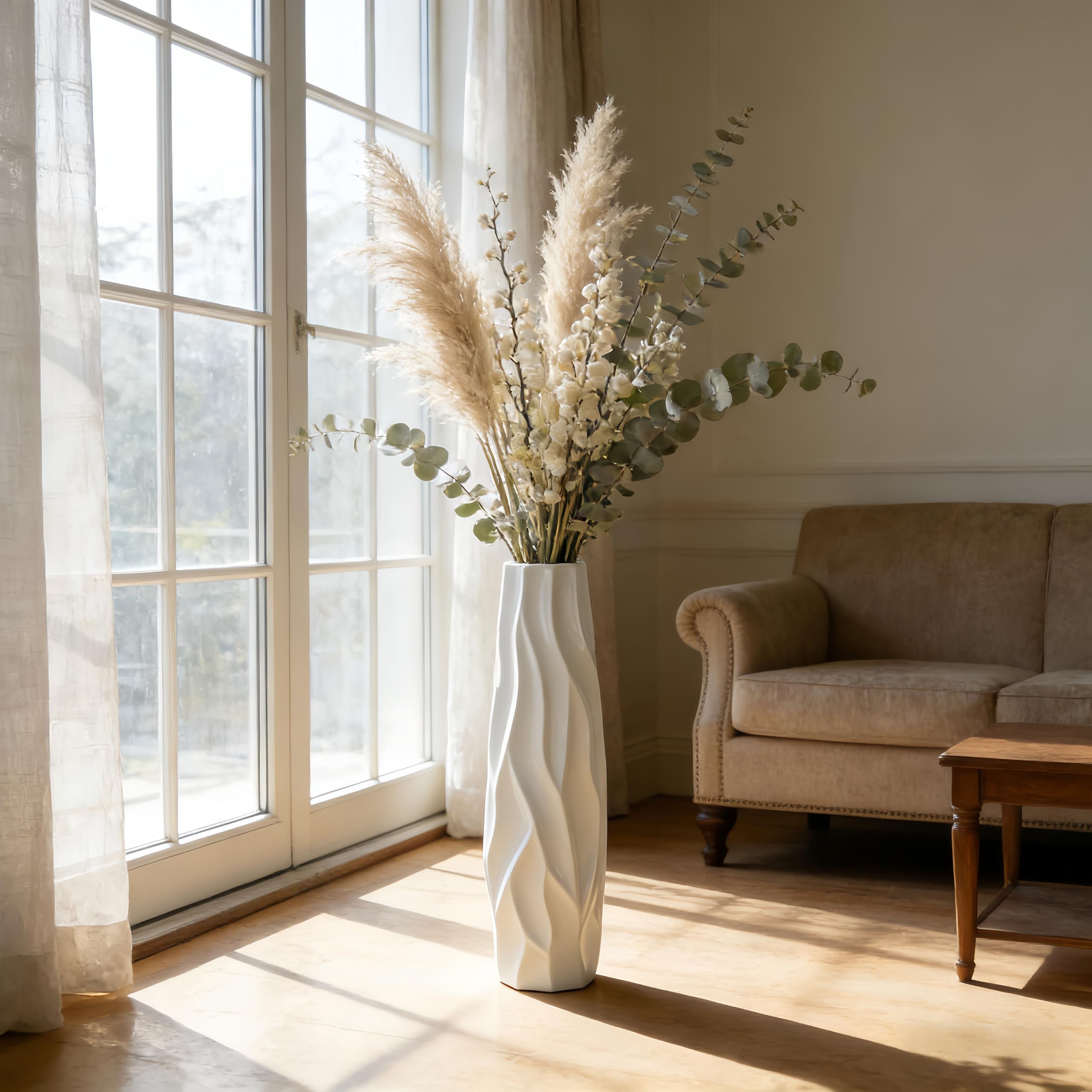 Weiße Keramik Vase 24 Inches/60 cm Tall Floor Flower Vase Halter Dekorative Große Vasen für Tisch Centerpieces Regal Home Decor Getrocknete Wohnzimmer Blumen Arrangement Einfache