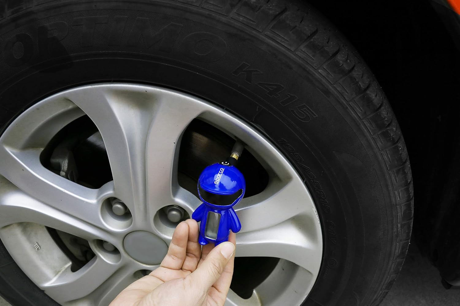 Sparco mascot digital tire pressure gauge checking tire pressure