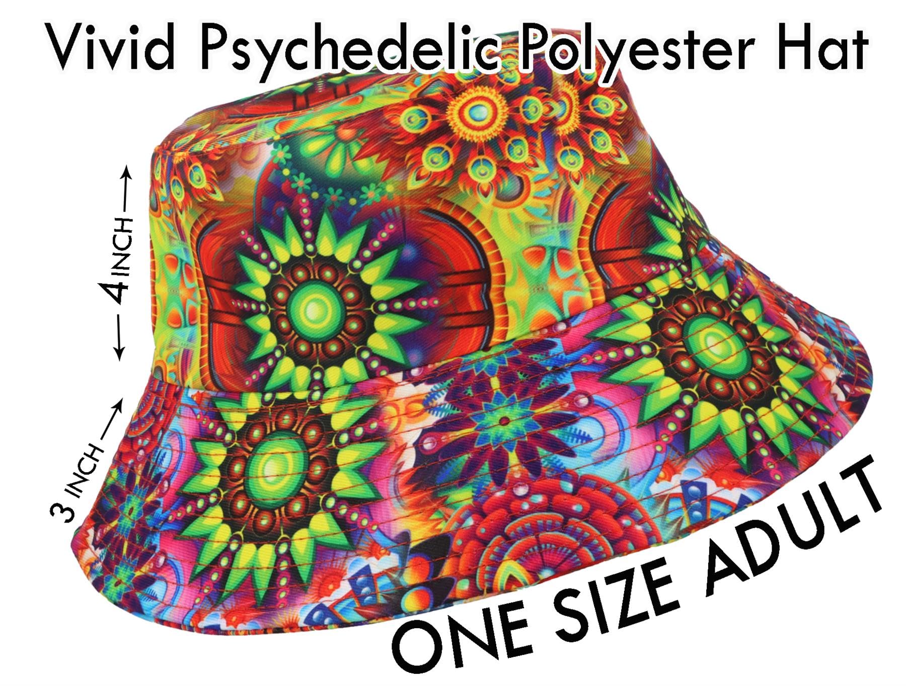The Dragons Den Adults 1960s Hippie Bucket Hat & Glasses Psychedelic Festival Fancy Dress Costume Accessory - Image 2