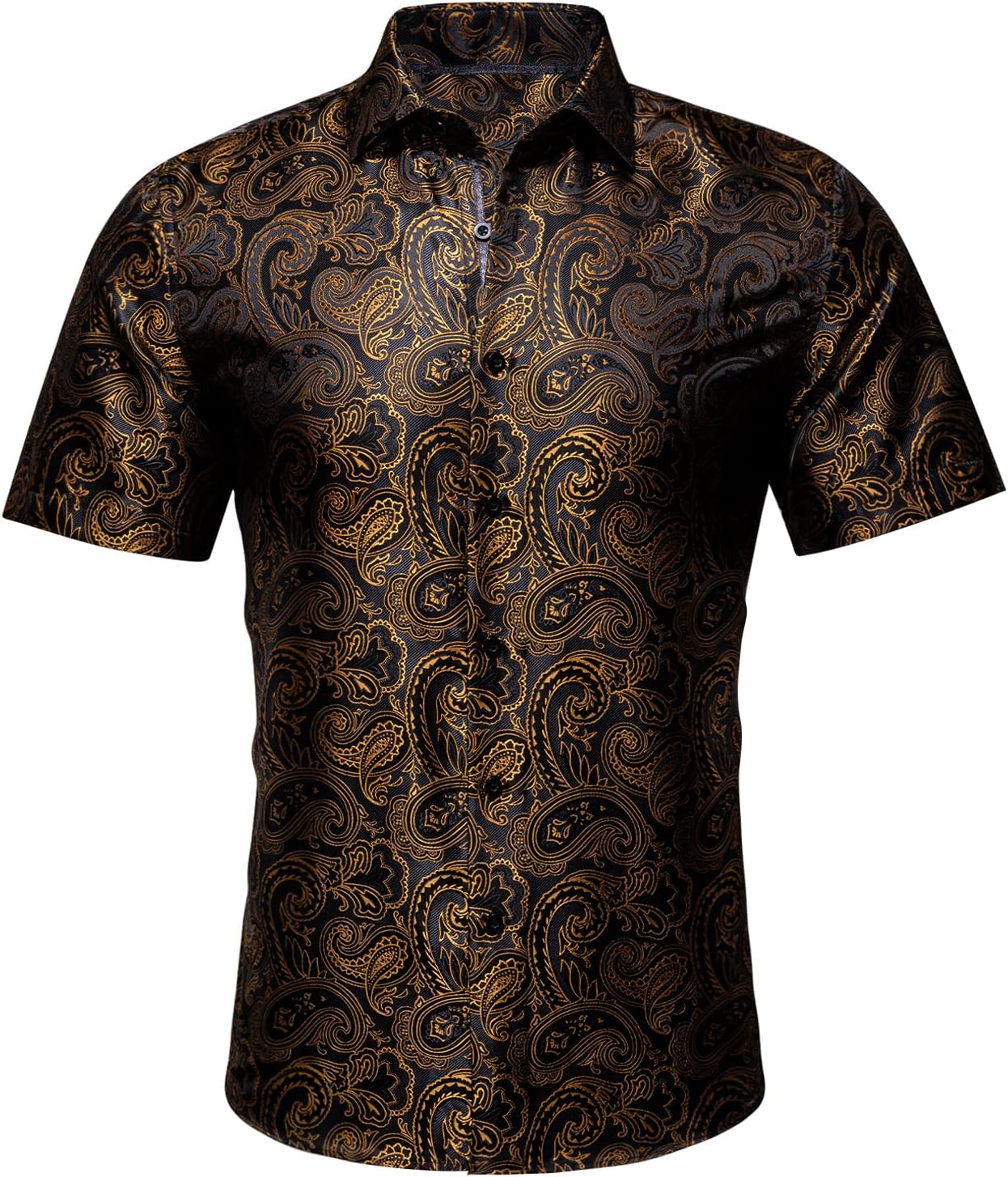 Barry.Wang Men's Silk Shirts Short Sleeve Western Designer Button Down Paisley Shirt Casual Beach Summer Party Mexico