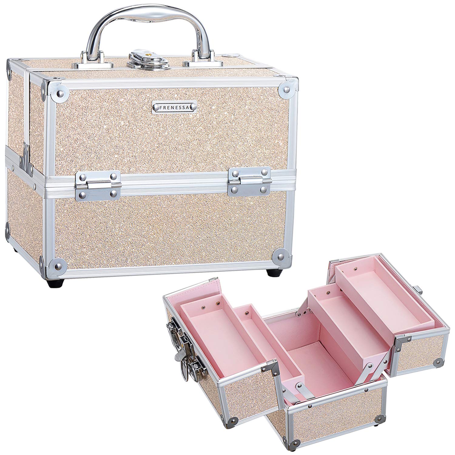 Buy Frenessa Portable Makeup Train Case Cosmetic Box 4 Tier Trays Jewelry Storage Organizer