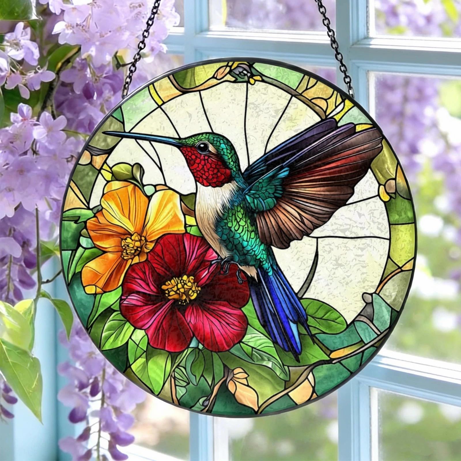 Floral Hummingbird Acrylic Jigsaw Puzzles Suncatcher, 8.9 Inch Window Hanging Suncatcher Acrylic Puzzle, DIY Home Decor Art Gift