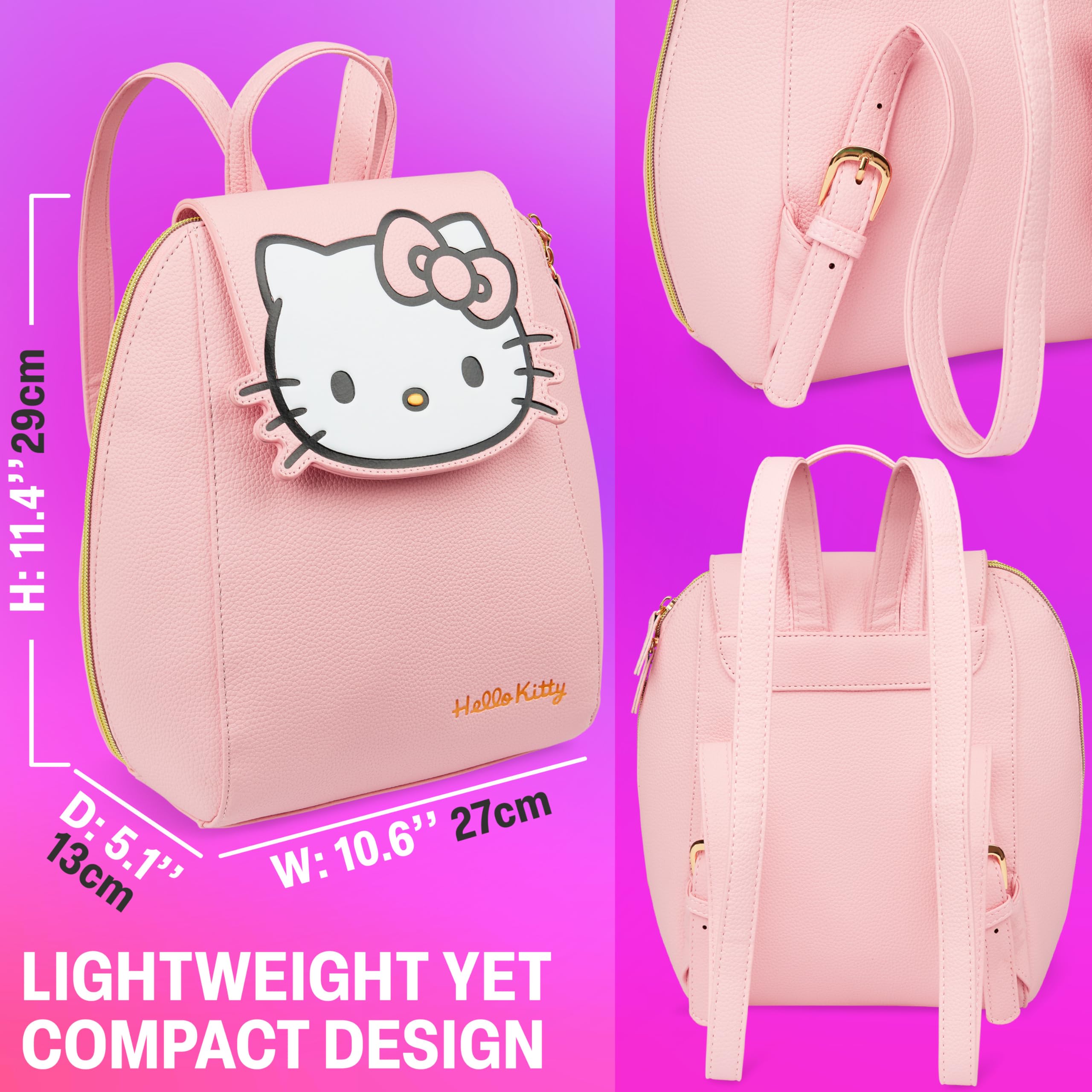 Get Trend Hello Kitty Sanrio Sac à Dos Femme et Ado, Sac Kawaii Mode en Similicuir PU, pour Travail, Voyage ou Loisirs, Cadeau Original (Rose Hello Kitty)