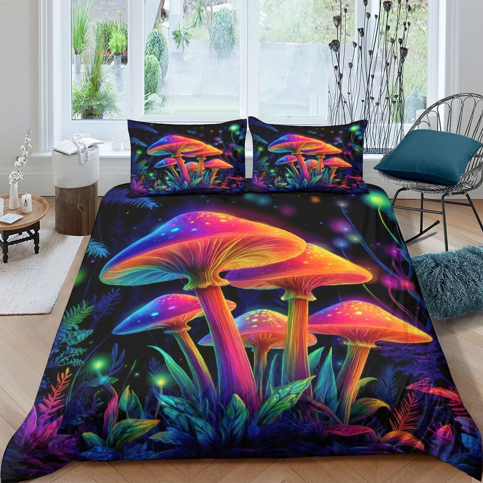 Ctjqhvkz Style-8 3D Printed Psychedelic Mushroom Fitted Sheet Microfiber Soft Breathable Fantasy Forest Bed Cover For Bedroom Decor Single（135X200cm）
