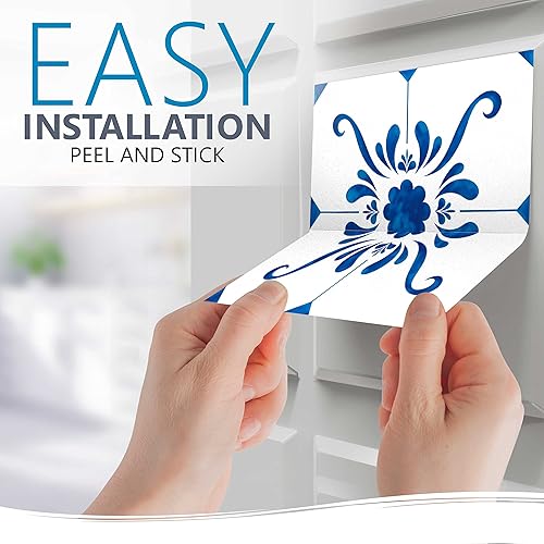 Miniatura 6 de Mi Alma Adhesivo para azulejos, fácil aplicación, ideal para baño, cocina, azulejos de pared (azul y blanco, 7 x 7 pulgadas)