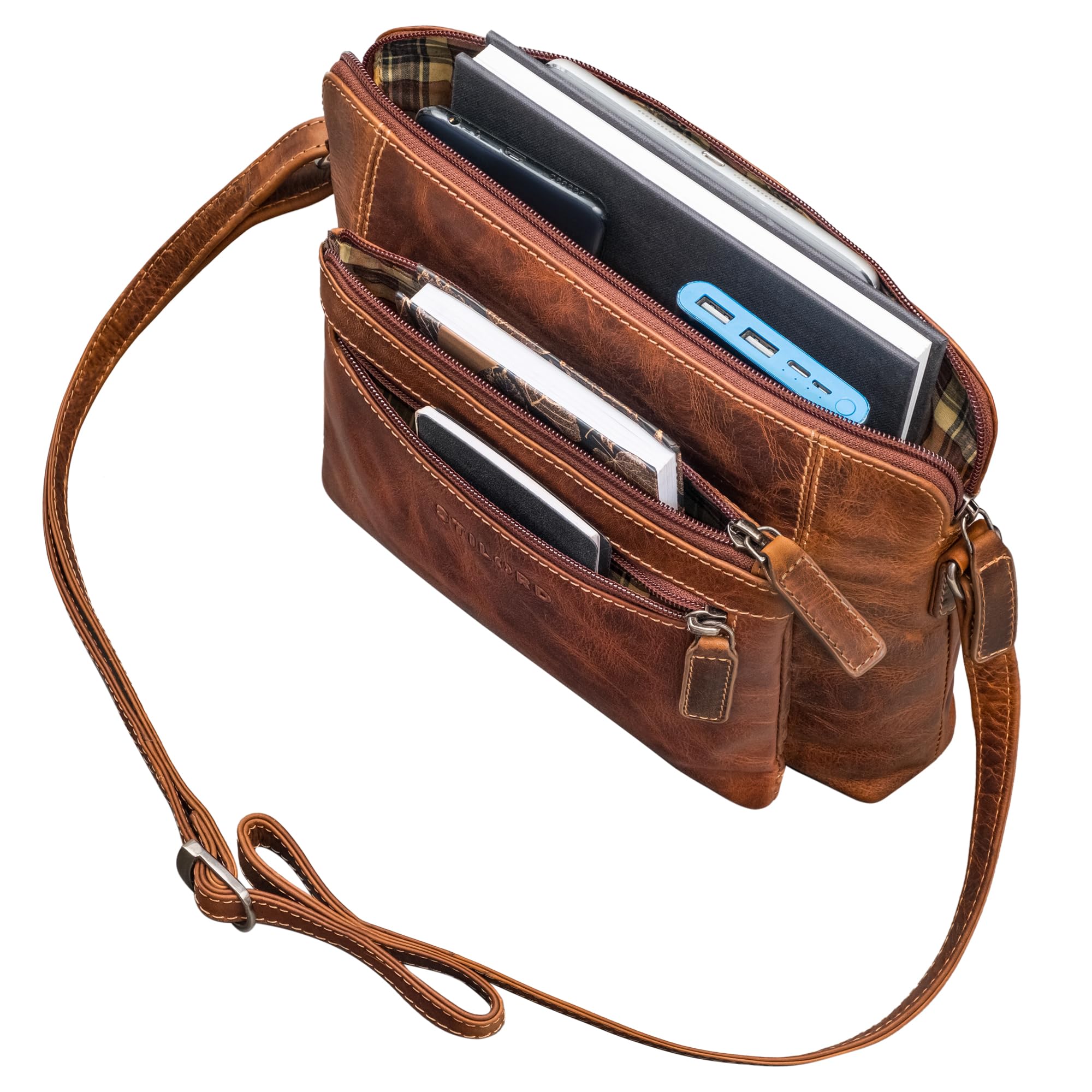 STILORD "Verdelio Moderno Bolso de Hombro de Cuero de las Señoras Pequeñas - Ideal como Bolsa Messenger de las Señoras - Bolso de las Mujeres la Tableta 10 Pulgadas Color:salerno - marrón