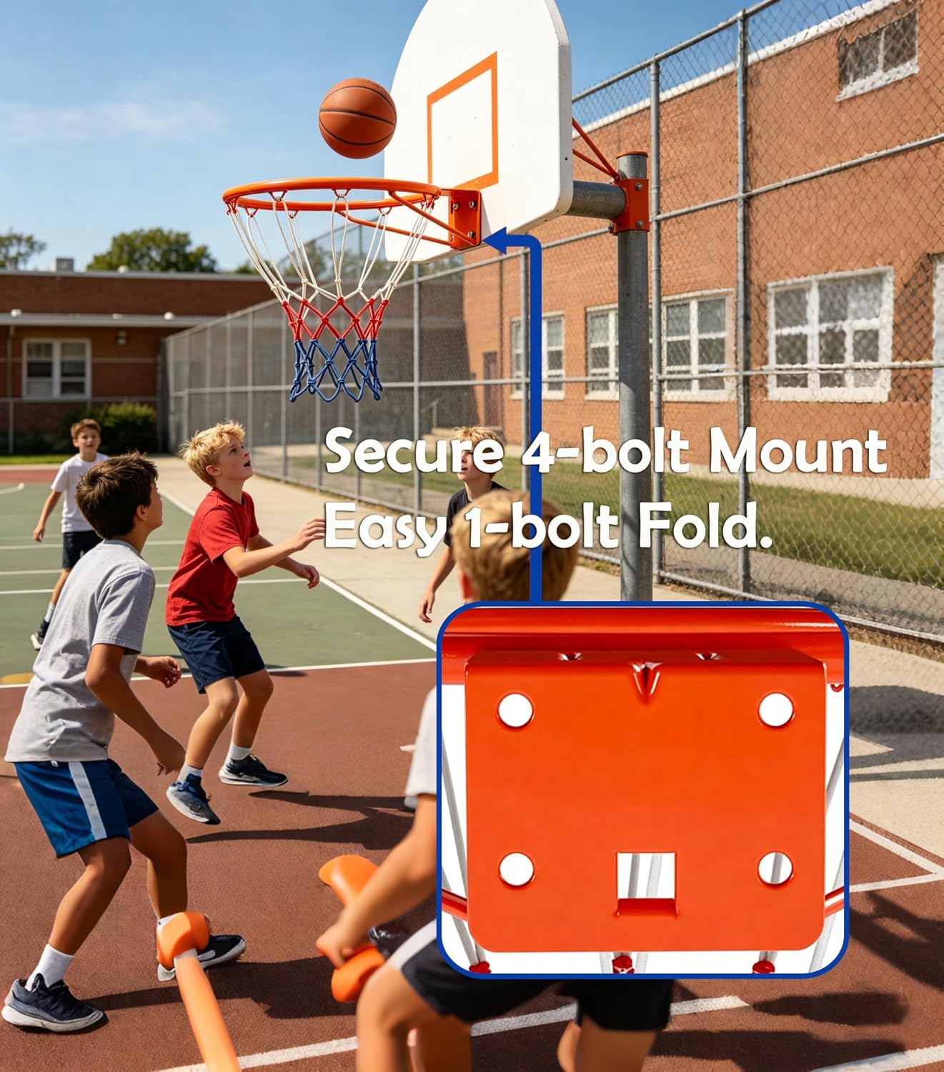 Rakon 18" Basketball HoopWall Mounted, Basketball Portable Hoop & Goal, Indoor & Outdoor with Hand-Crank Adjustment, Classic Basketball Court, Teens, Adults, Schools, Parks