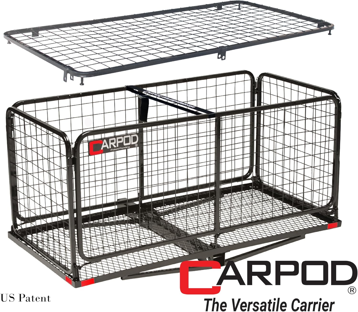 Carpod Cargo Carrier Hitch Basket with Lockable Top Lid, Cargo Volume 14 cu ft, Weight Capacity 450 lb. Durable One-Piece Welded Galvanized Frames, Folds Flat for Easy Storage, with True 2” Shank