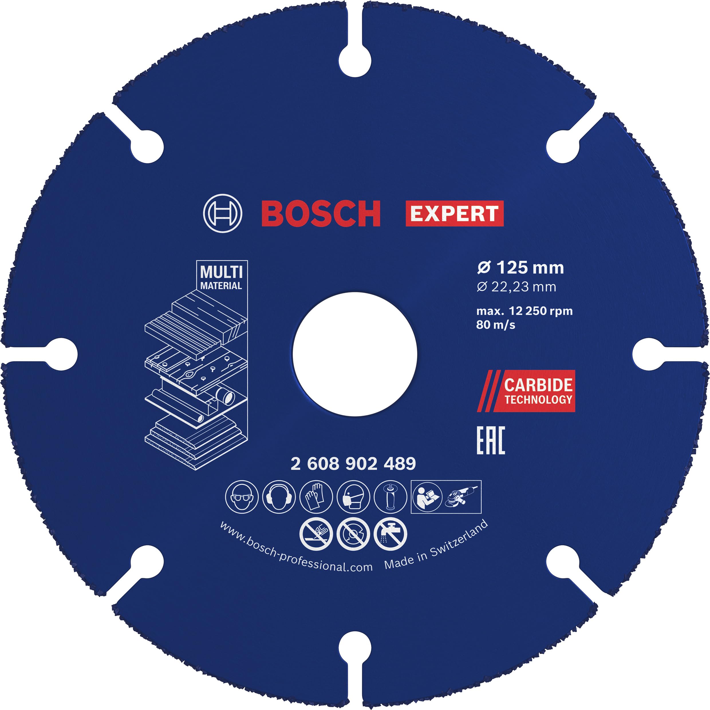 Bosch 1x Disque à tronçonner EXPERT Carbide Multi Wheel (pour Bois dur, Bois clouté, Ø 125 mm, Professional Accessoire Petite meuleuse angulaire)