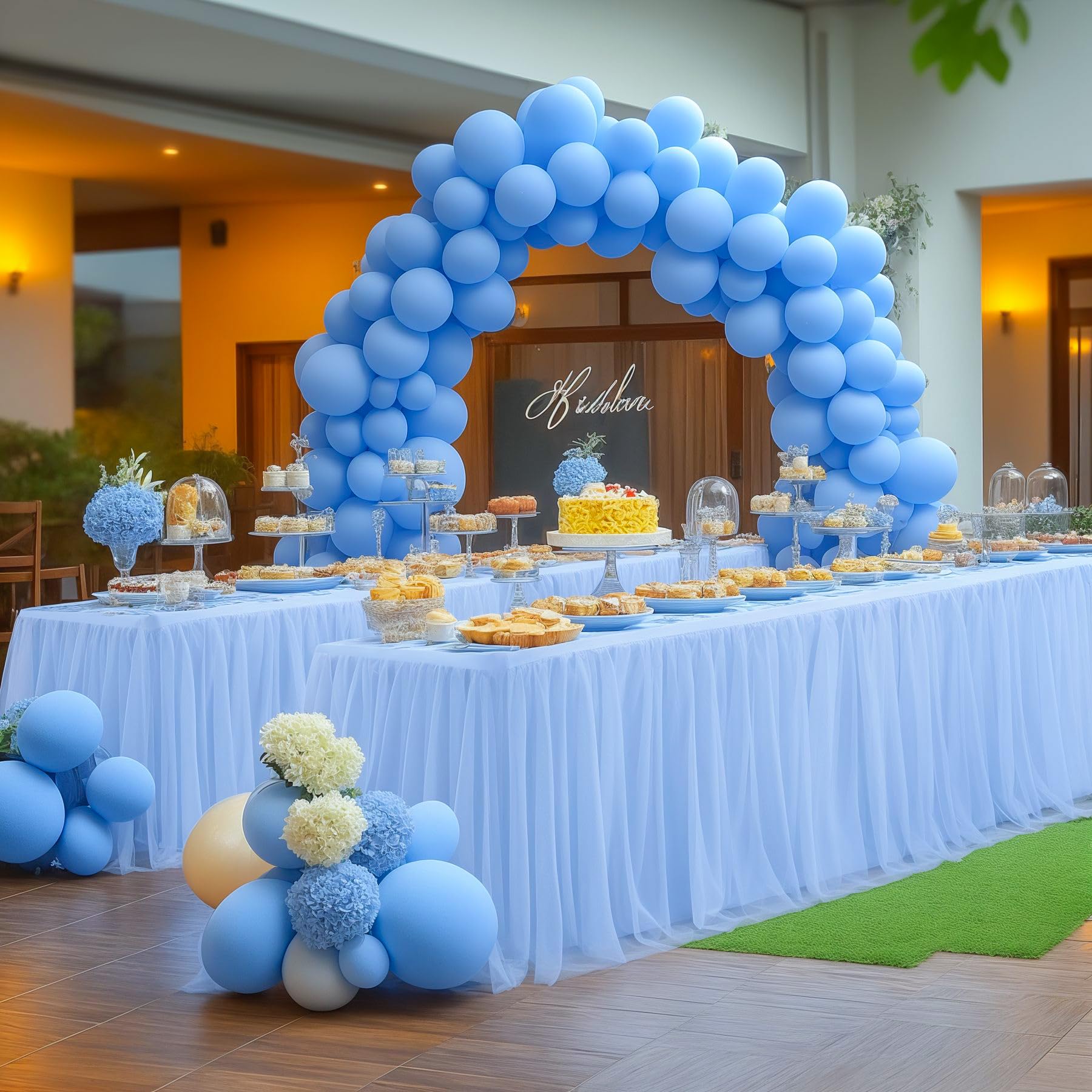 Adeeing Tulle Curly Willow Table Skirt 6ft Mixed Blue Ruffled Tutu Table Skirt For Rectangle Or Round Table In Baby Shower Wedding Birthday Party - View #8