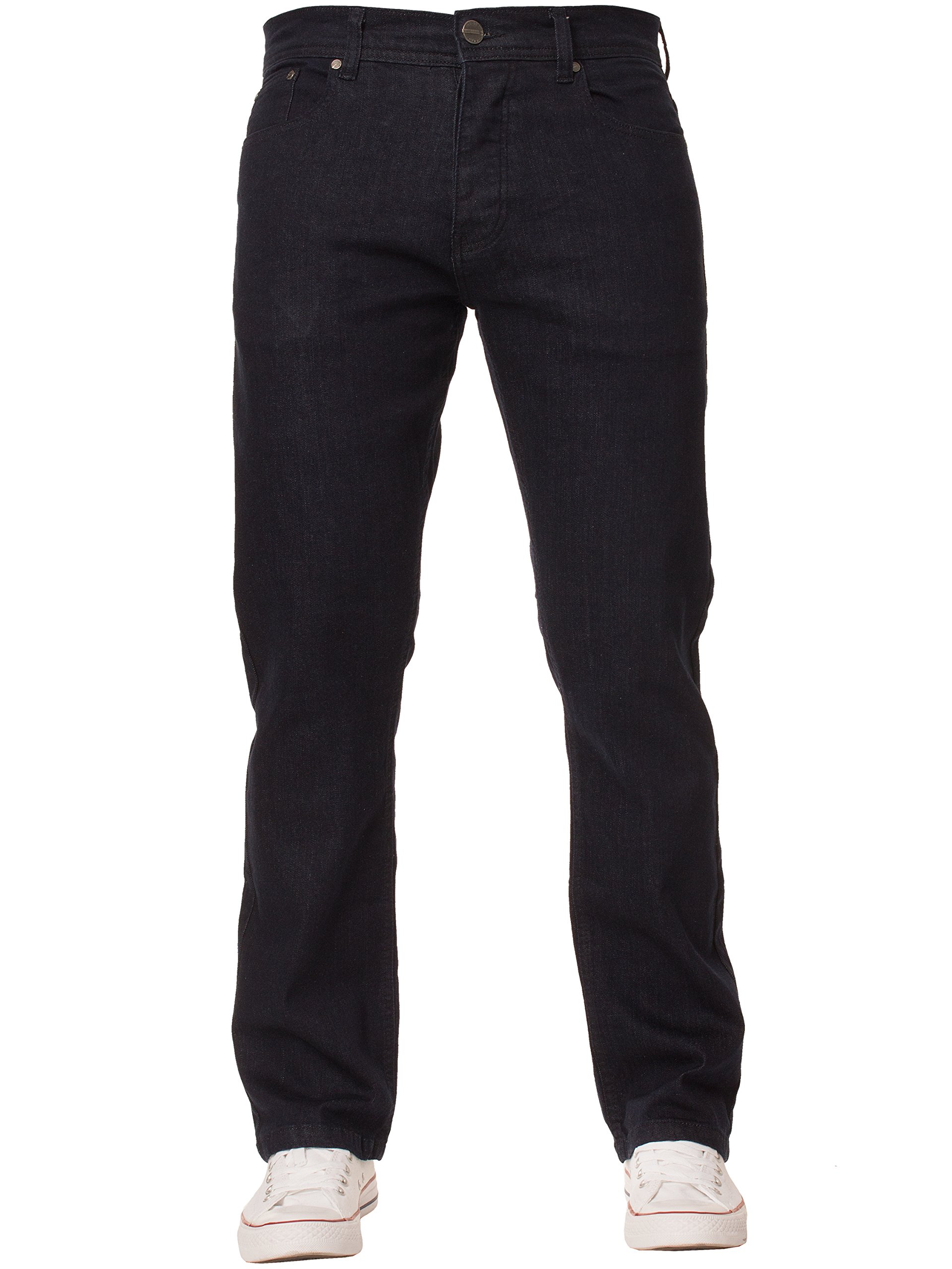 Ze Enzo Men's Blue Enzo Classic Straight Leg Regular Fit Black Twill Denim Jeans (42W X 30L, )