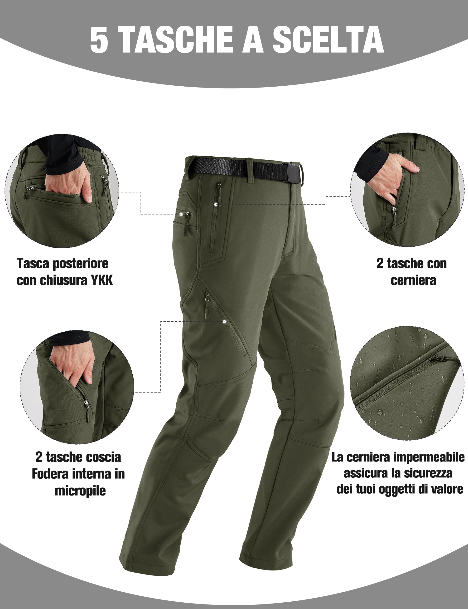 FREE SOLDIER Pantaloni da Lavoro da Uomo per attività All'aperto Pantaloni Softshell Sci Termici Impermeabile Pantaloni Trekking Invernali Pantaloni da Caccia