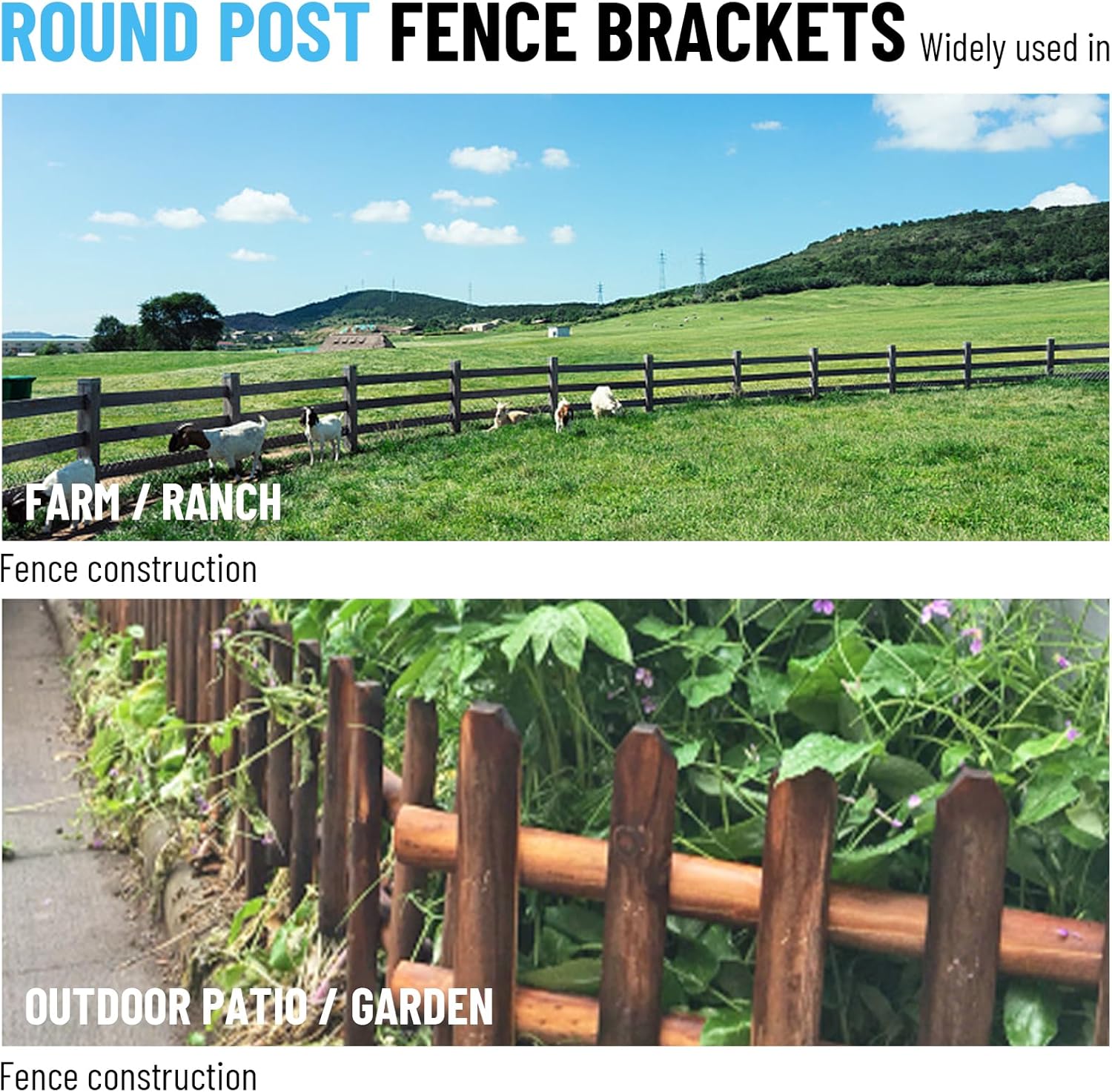 Round Post Fence Brackets 10 Pcs Black Fence Post Bracket 3-1/2" x 3-1/2" with 1 Inch Screws Fence Repair for Farm Ranch Courtyard Garden 90 Dgree Bracket