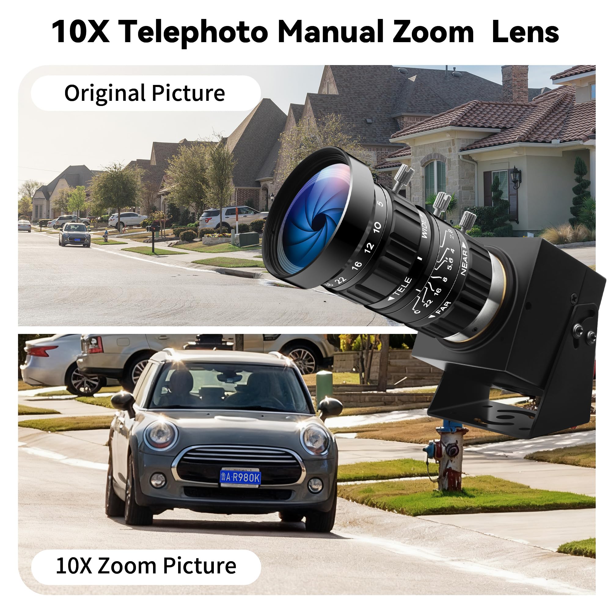 Starvis - Cámara USB de 0.0001Lux con luz ultra baja H.264 1080P 30 fps, cámara web 10X CS Mount 5-50 mm, teleobjetivo zoom manual, cámara de seguridad HDR de visión nocturna a todo color para