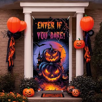 Halloween Door Decorations,Halloween Door Dover,Pumpkin Party Porch Decorations for Outdoor Wall - 36x71 Inch