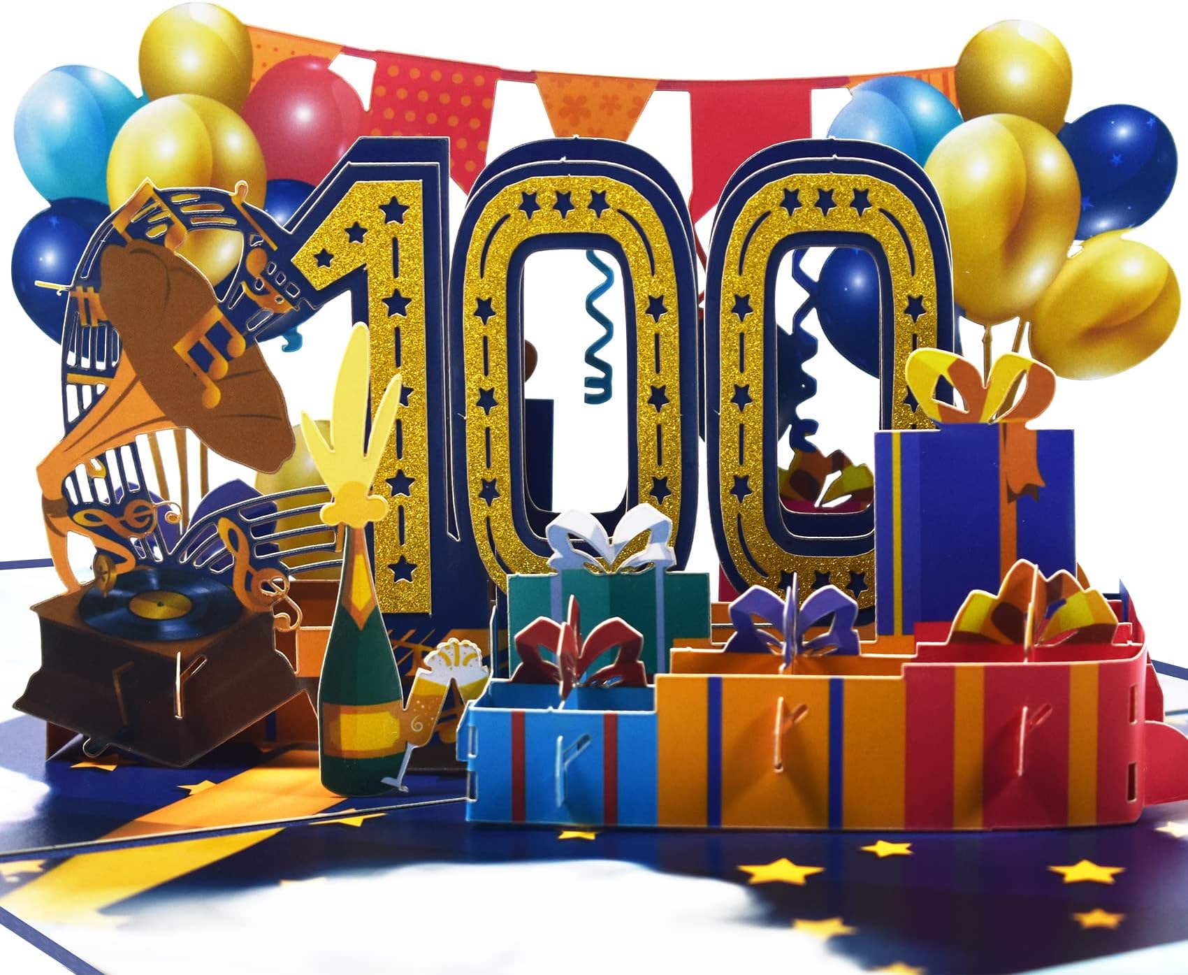 100. Geburtstagskarte Für Männer - Blau Mit Glitzerballons 145mm