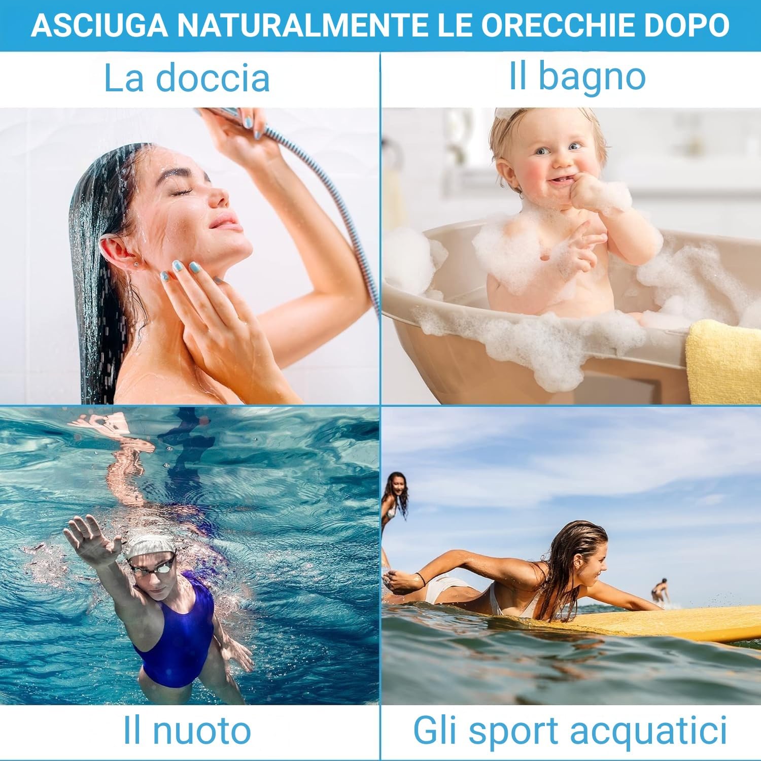 Asciugatore Elettrico per Orecchie di Tilcare - Asciugatore per Orecchie Ricaricabile per Nuotare, Fare la Doccia - Con 3 Punte per Asciugare le Orecchie e Custodia per il Trasporto