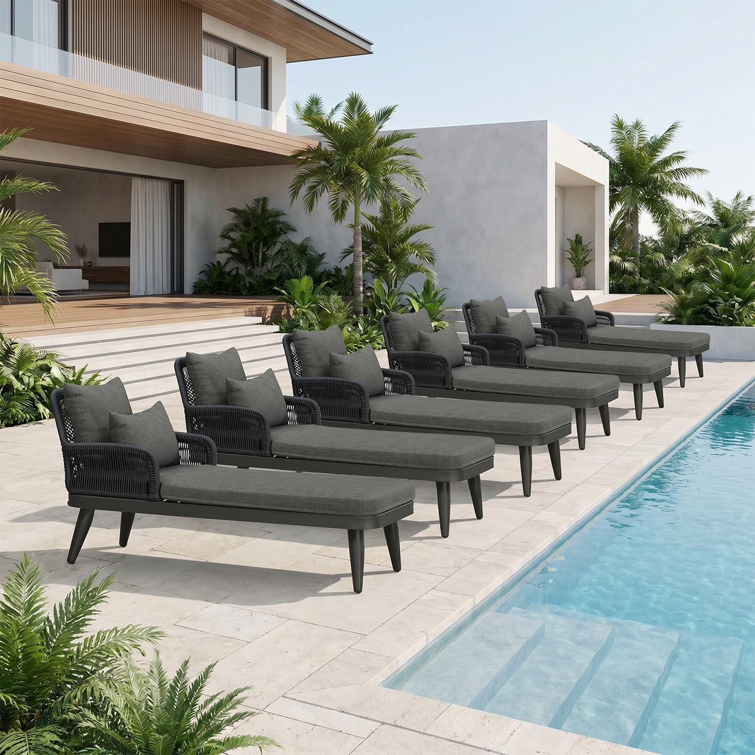 PURPLE LEAF Patio Chaise Lounge Chair with 2 Pillows Cushion Aluminum Grey