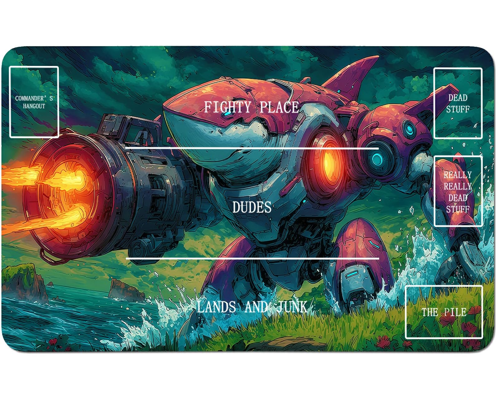 RWUTYTIUL Pink Shark for TCG Playmat 24 X 14 Inch with Play Zones, Stitched Card Game Mat for Commander Board MTG RPG CCG Desktop Tablet Mouse Pad for Enthusiasts Playing Accessories — image 1