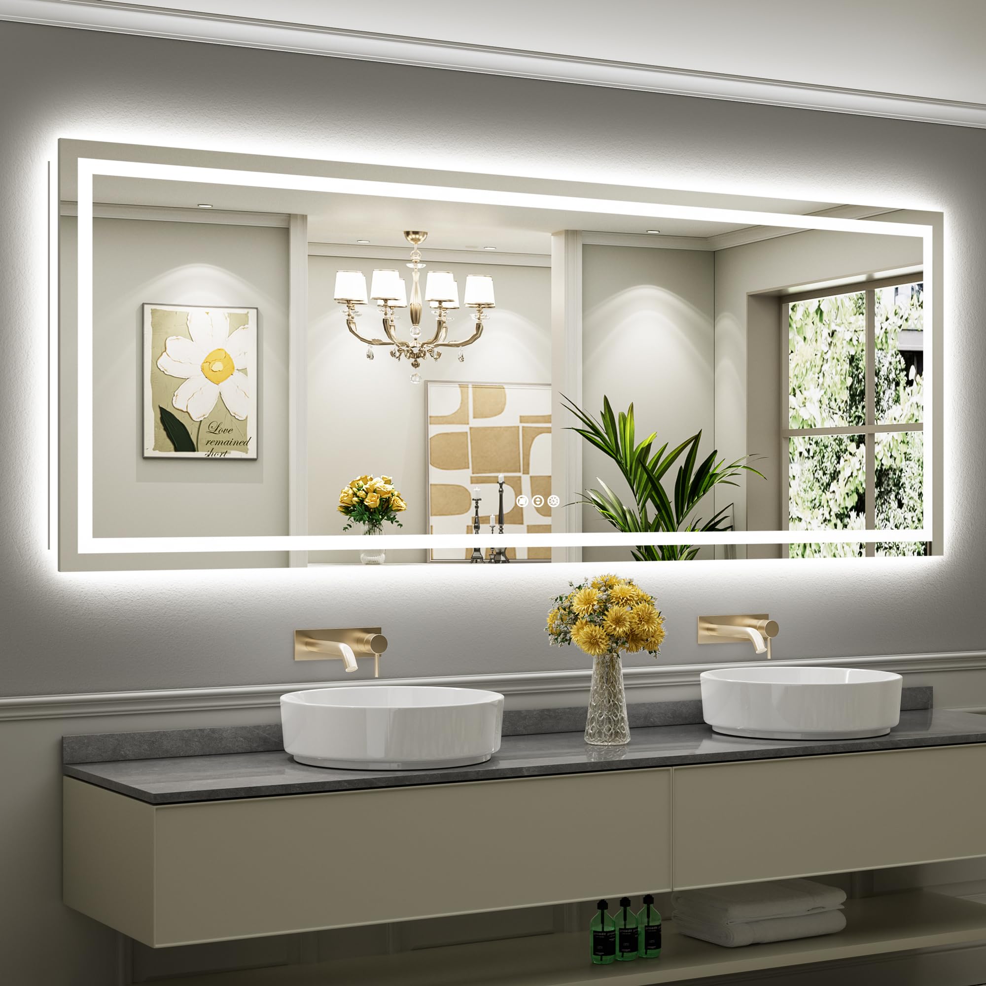 Briivue 96x36 Inch LED Bathroom Mirror with Lights, Backlit &amp; Front Lit