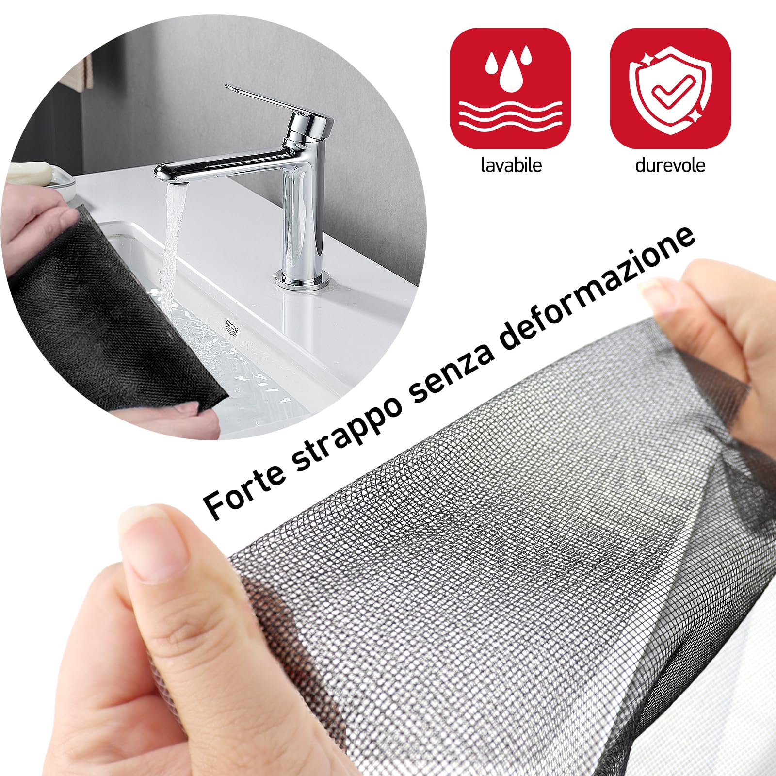 Rete Zanzariera In Fibra Di Vetro - Rotolo 120x250cm Grigio - Tagliabile Su Misura Con Spazzola Pulizia - Foto 8