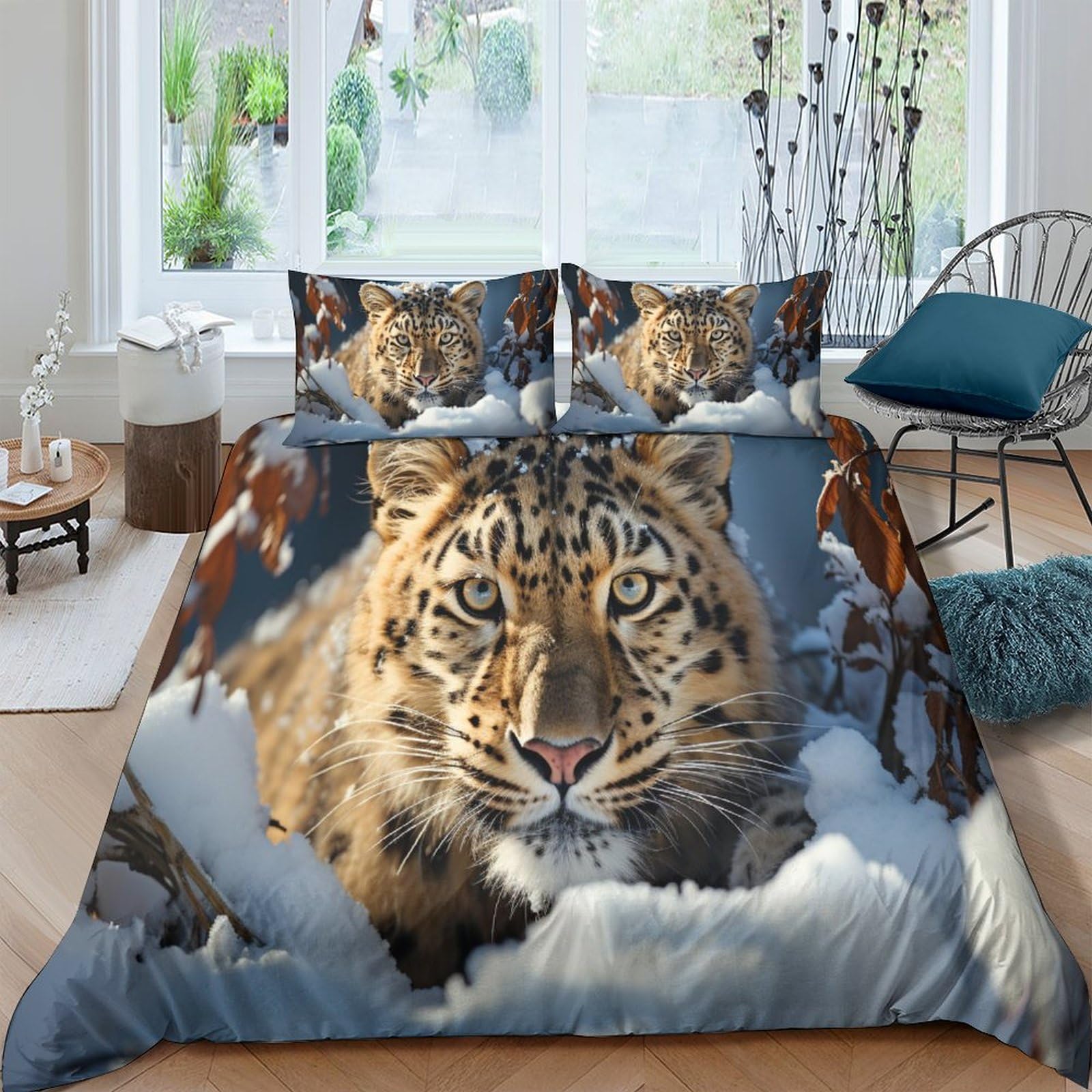 Housse de couette guépard 220x240cm en microfibre douce avec sa taie d'oreiller pour lit King