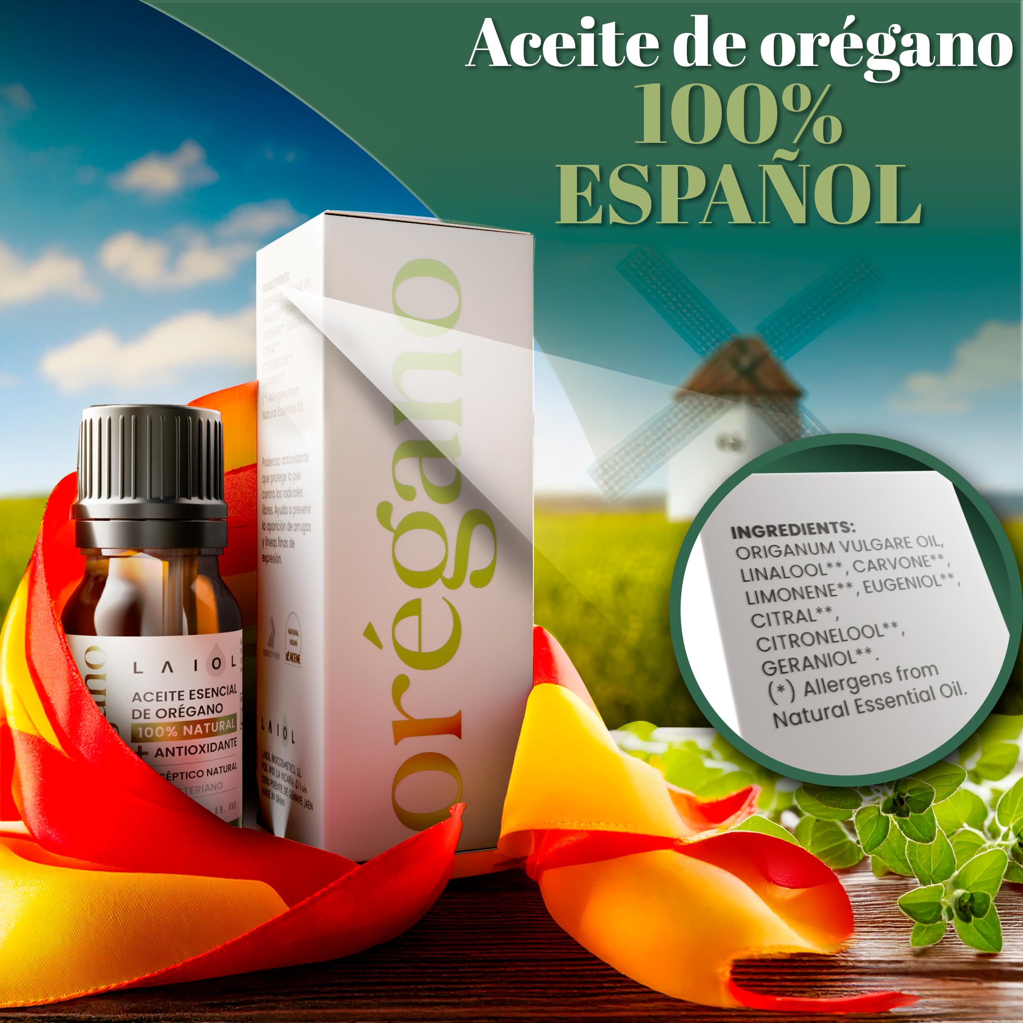Aceite de Orégano 10 ml - Puro 100% Natural con Carvacrol - Aceite Esencial de Orégano Líquido y Orgánico - Uso Alimentario y Terapéutico - Gotas Concentradas para Bienestar, Defensa y Cuidado